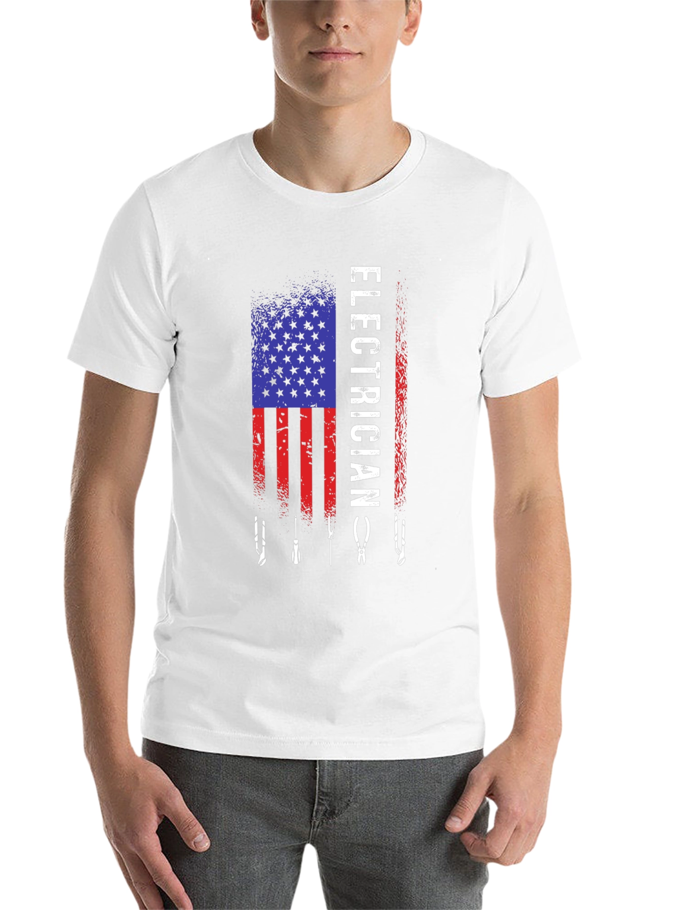 Black Electrician American Flag T-Shirt view 14