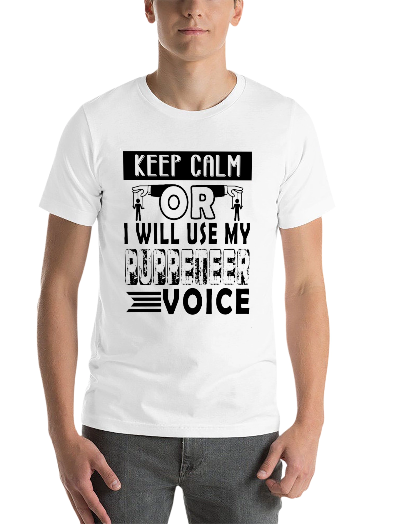 Black Keep Calm Puppeteer Voice T-Shirt view 14