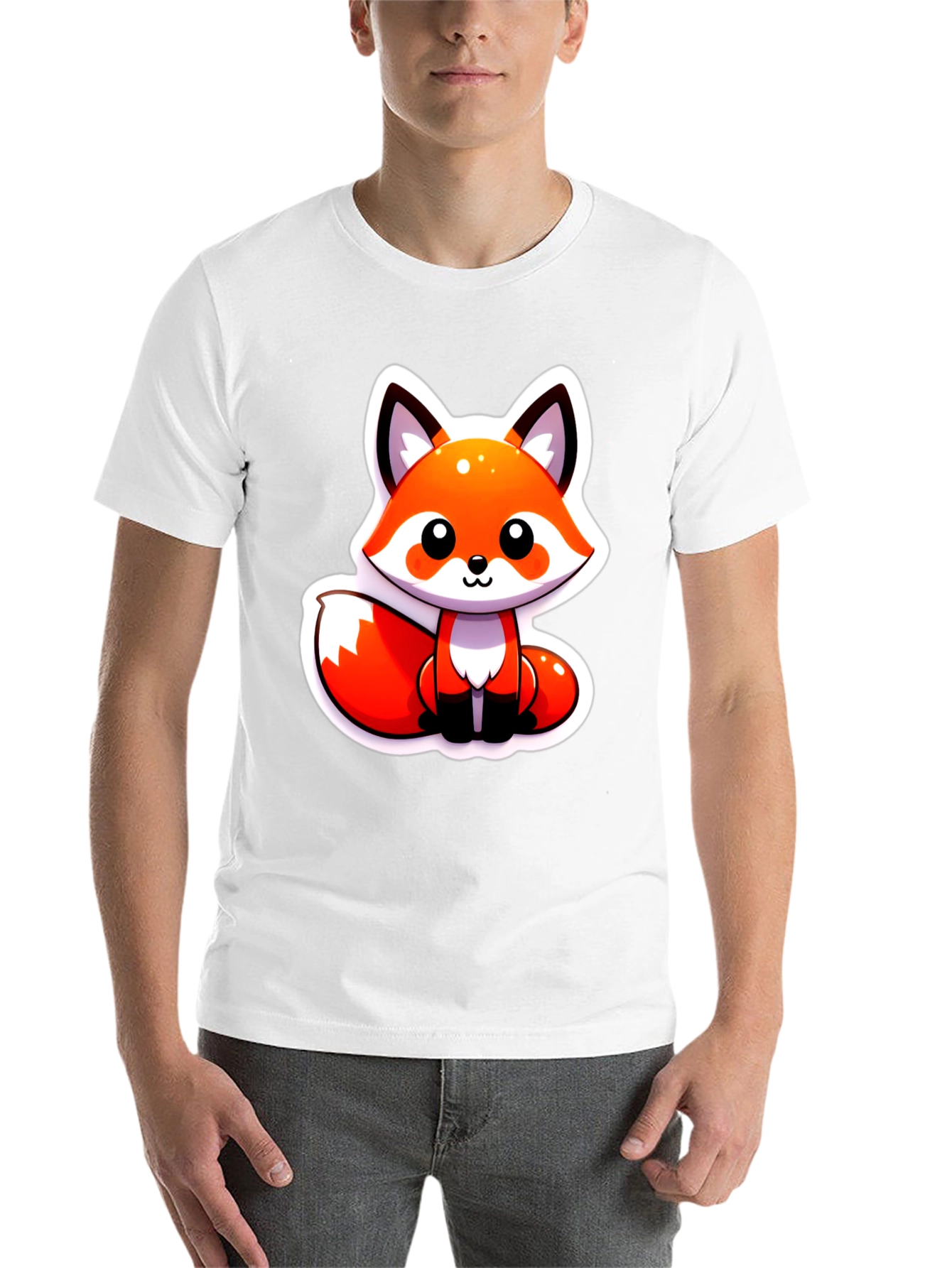 Black Cute Cartoon Fox Graphic Tee - Soft Black Unisex Shirt view 14