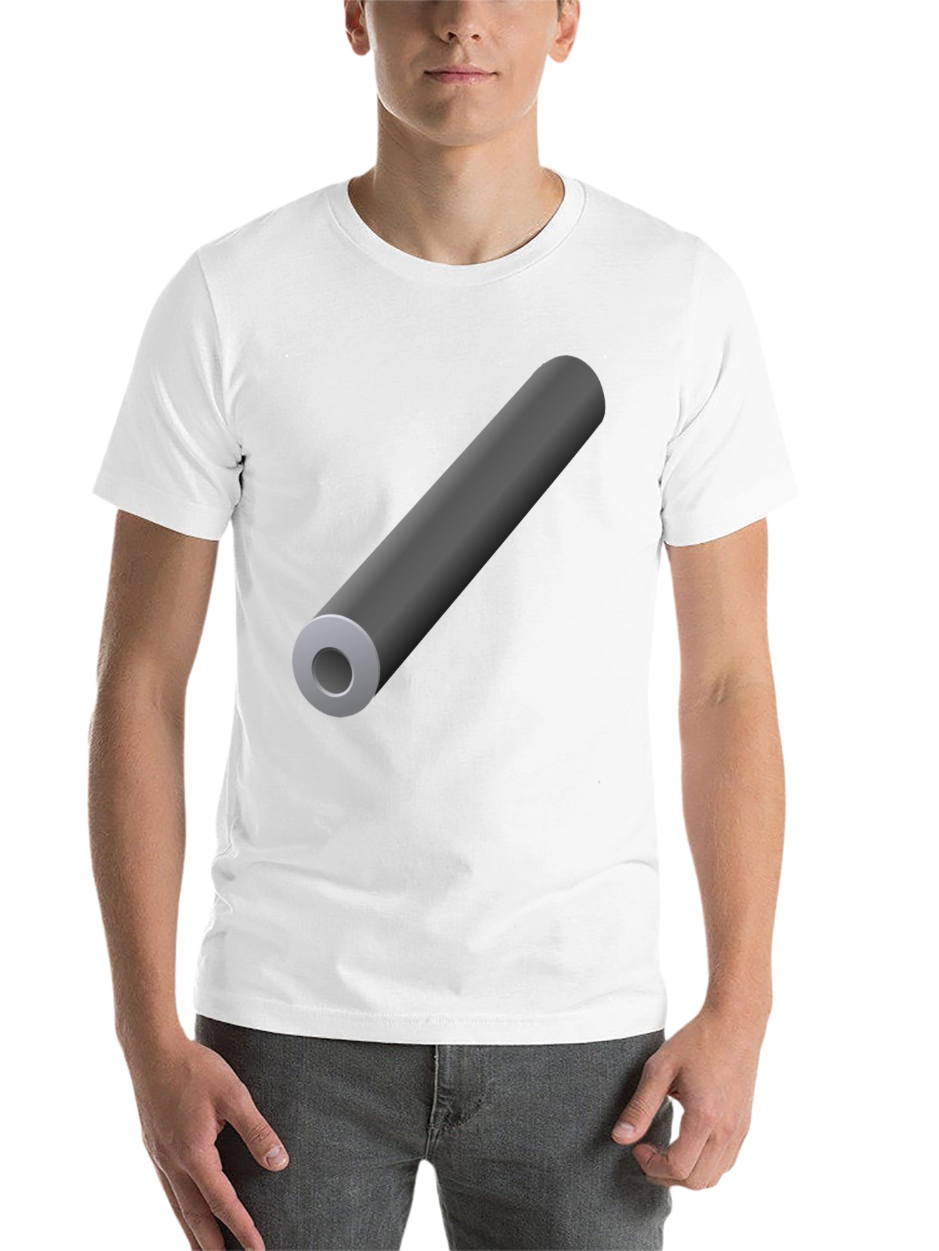 Black Men's Black T-Shirt with Gray Cylinder Graphic view 14