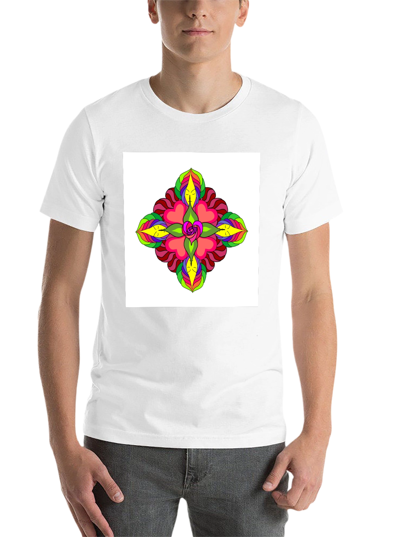 Black Psychedelic Flower Tee - Black Cotton Casual Wear view 14