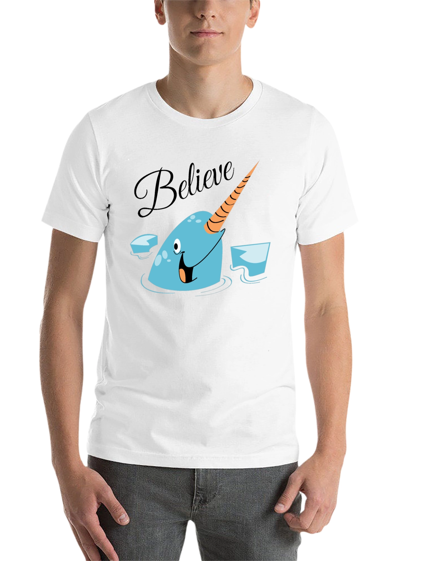 Black Narwhal Believe Graphic Tee - Black Cotton T-Shirt view 14