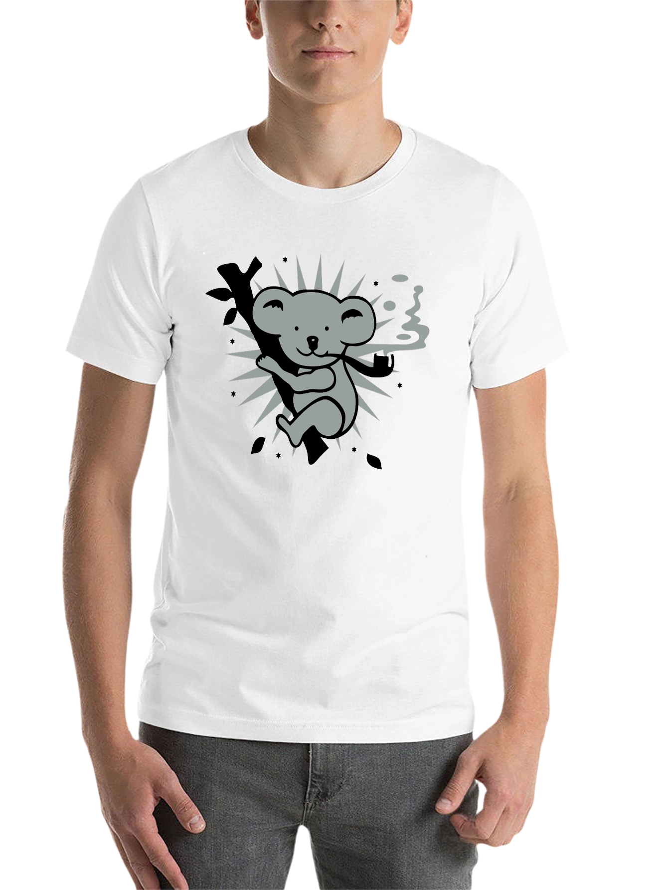 Black Smoking Koala Graphic Tee - Black Cotton T-Shirt view 14