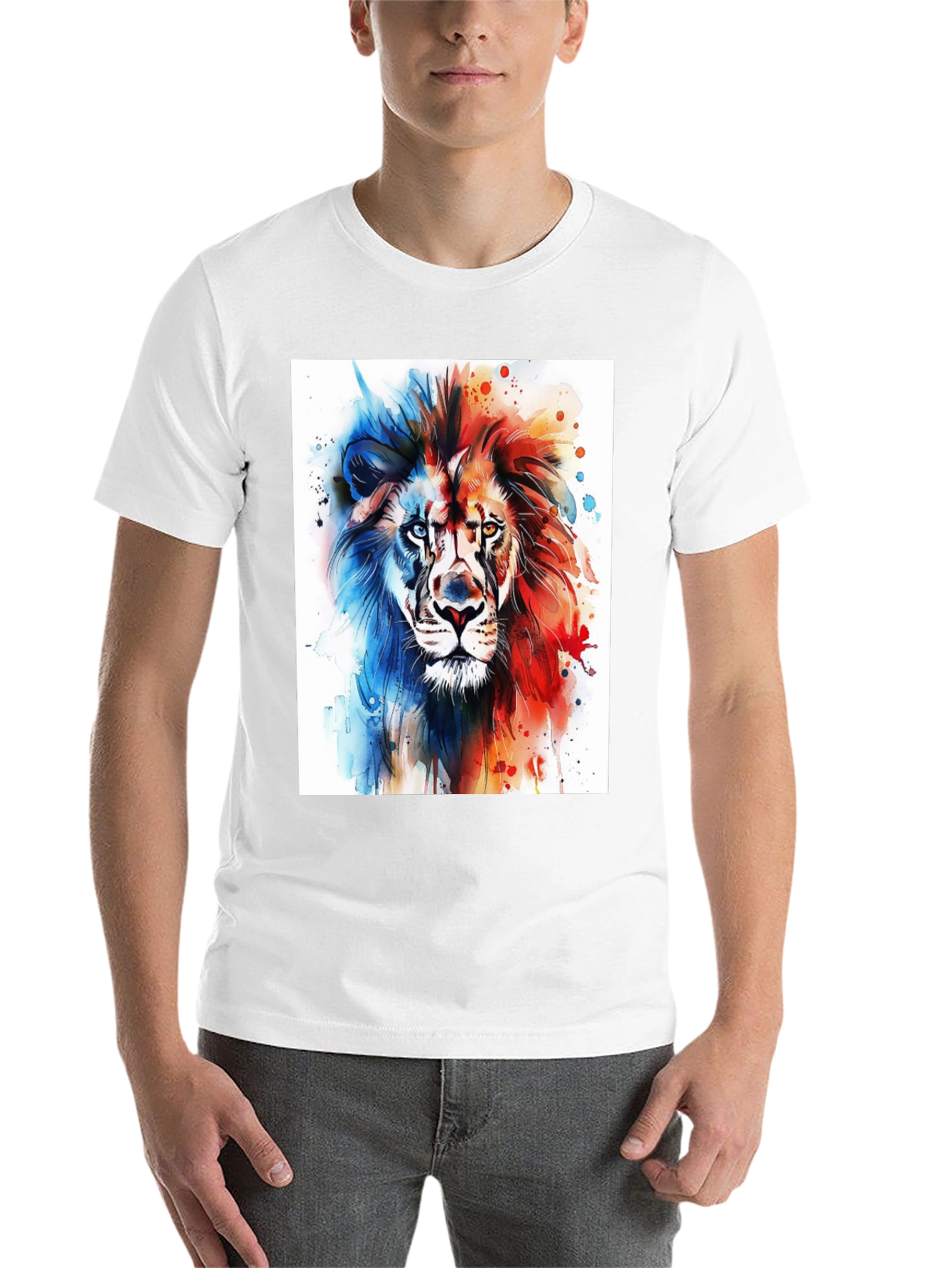 Black Watercolor Lion Graphic Tee - Men's Black T-Shirt view 14