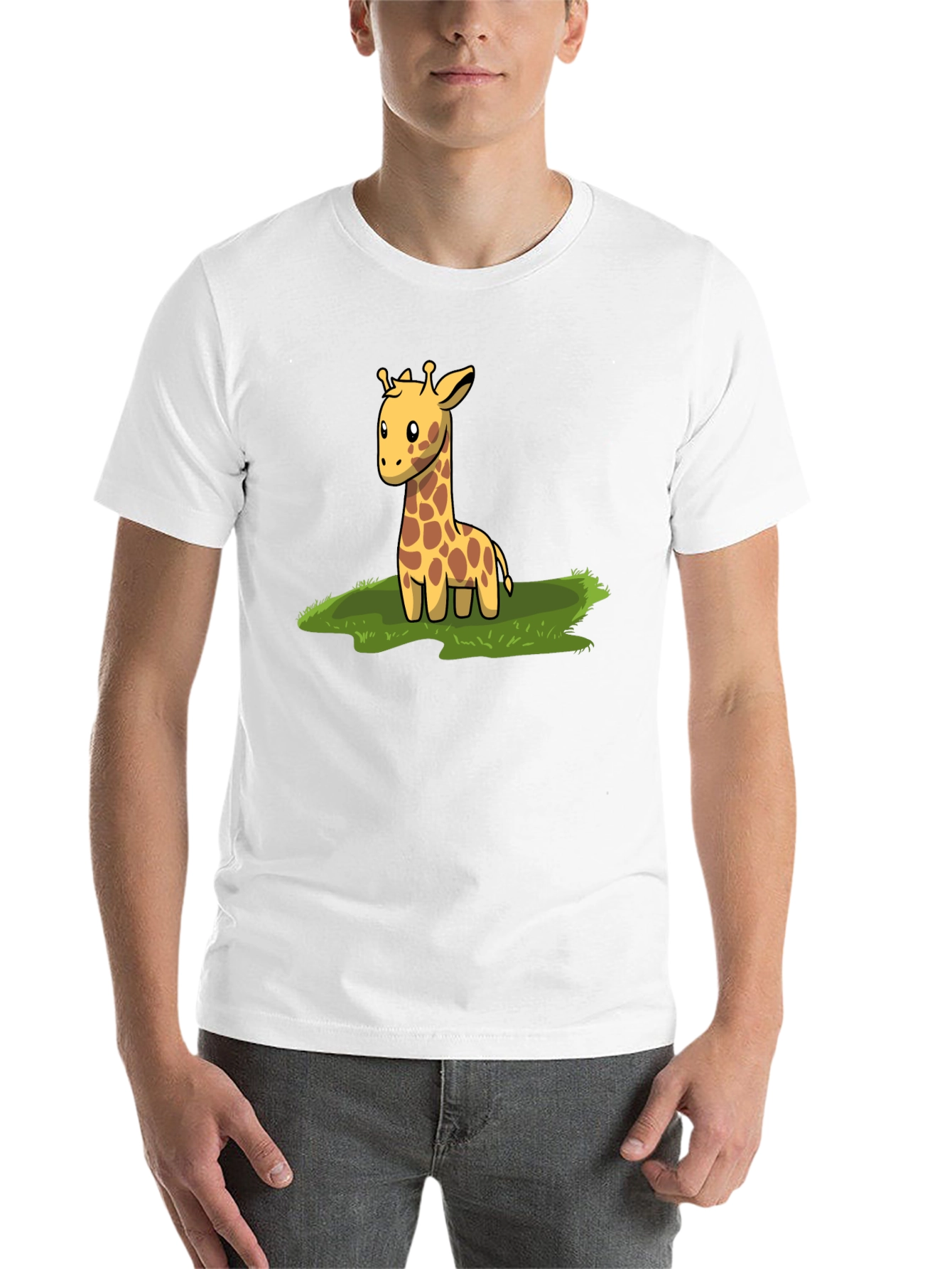 Black Cute Giraffe Graphic Tee - Black Cotton T-Shirt view 14