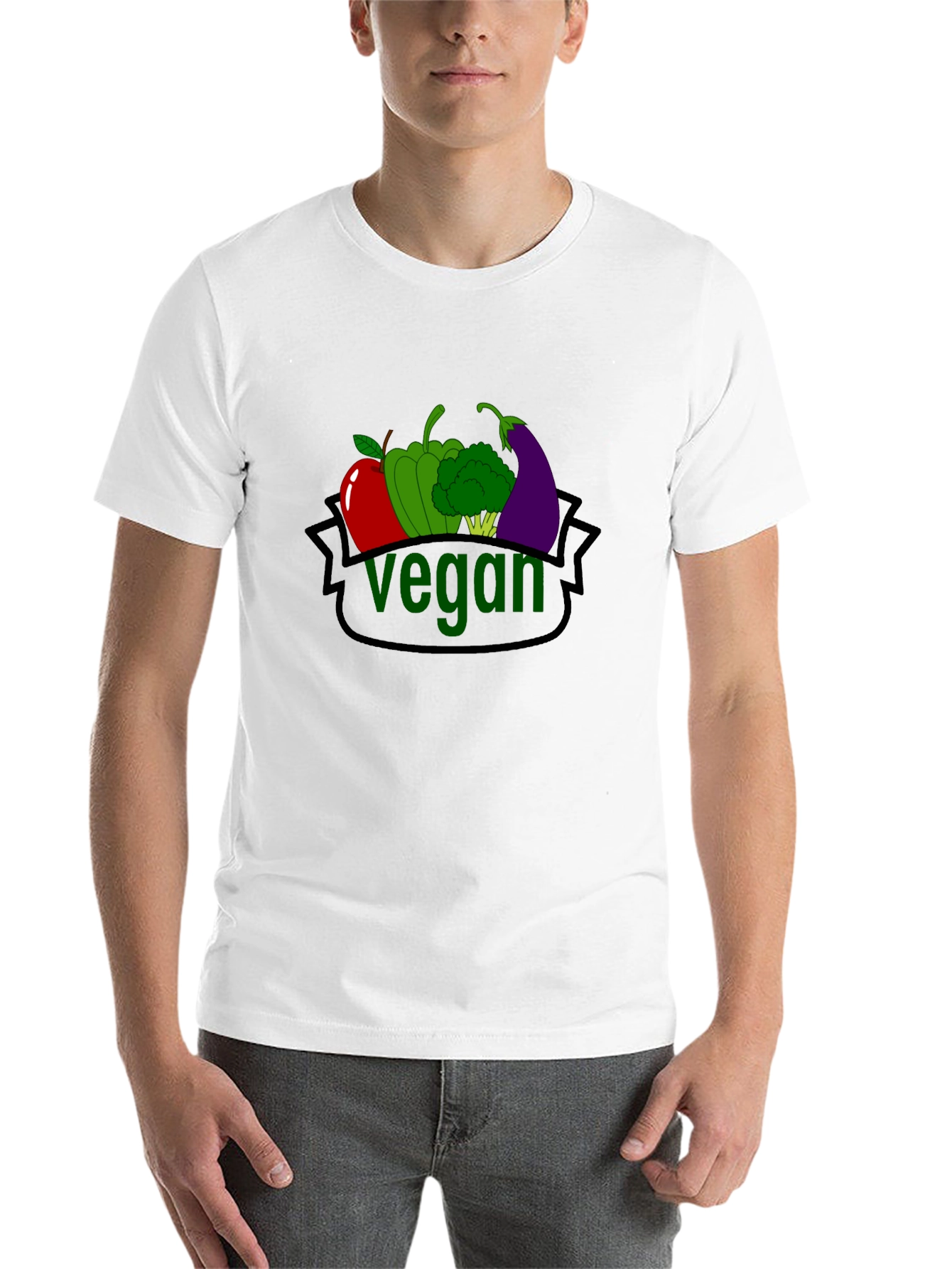 Black Vegan T-Shirt with Fruit & Vegetable Design view 14