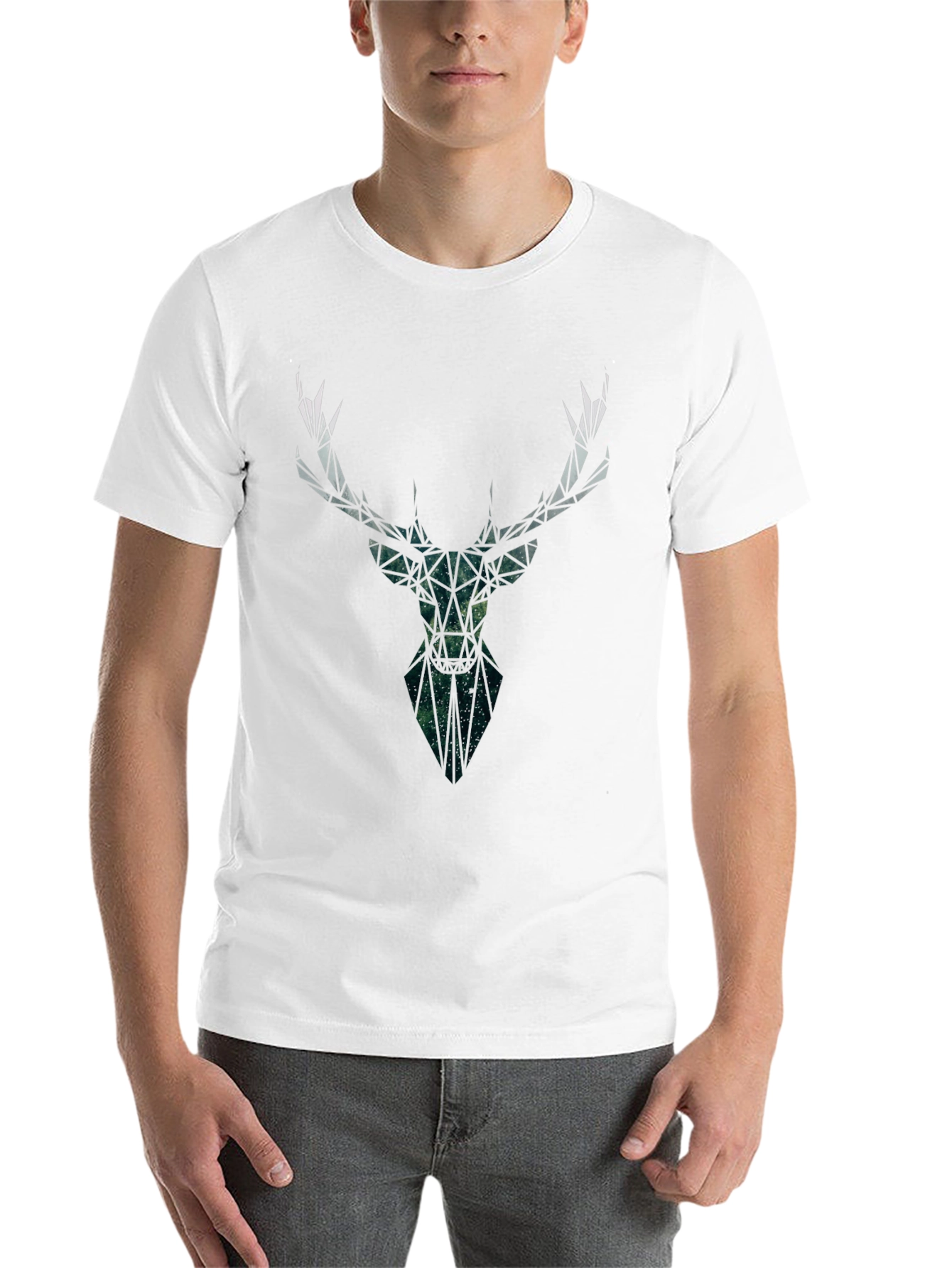 Black Geometric Deer Head Black T-Shirt view 14