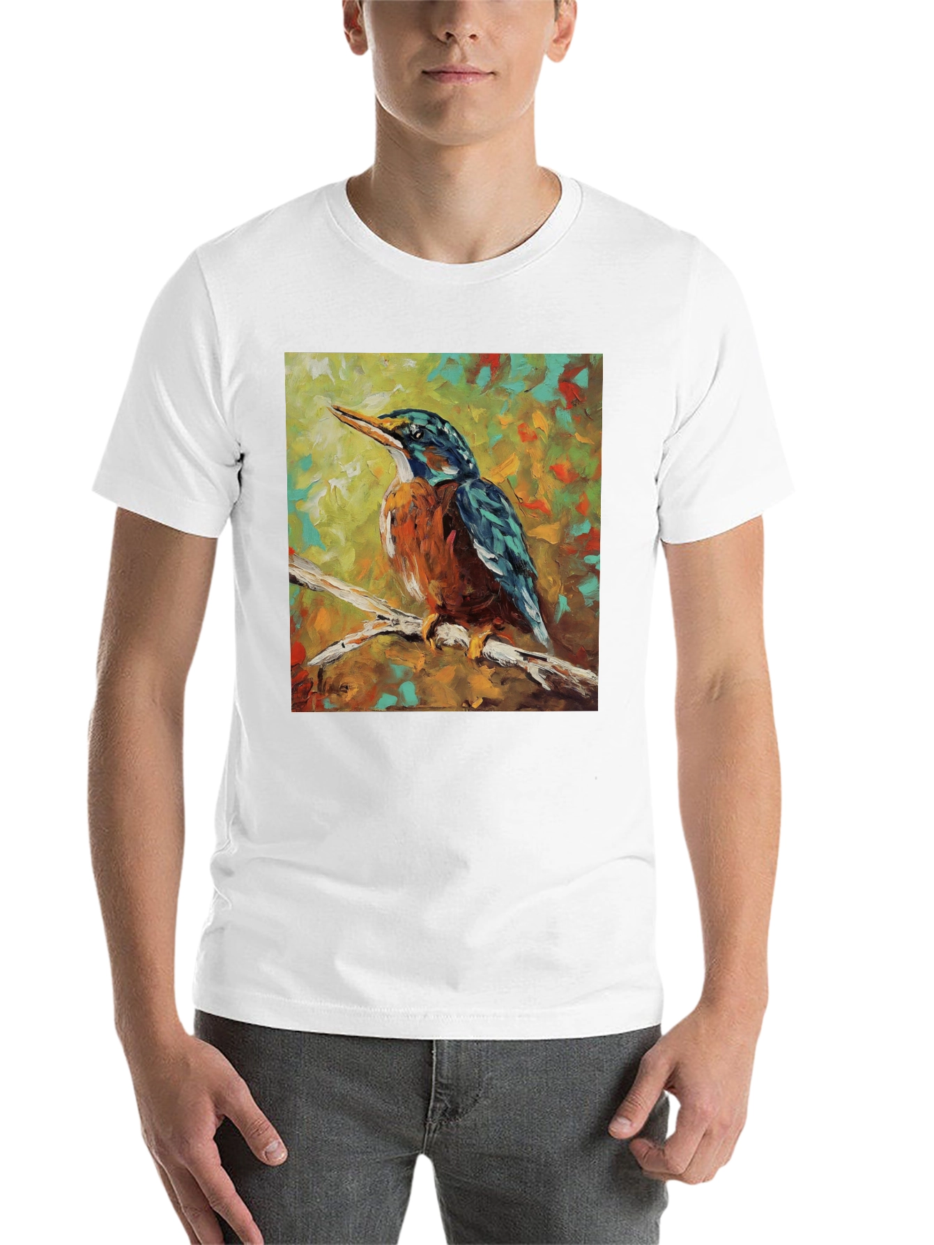 Black Kingfisher Bird Art T-Shirt view 14