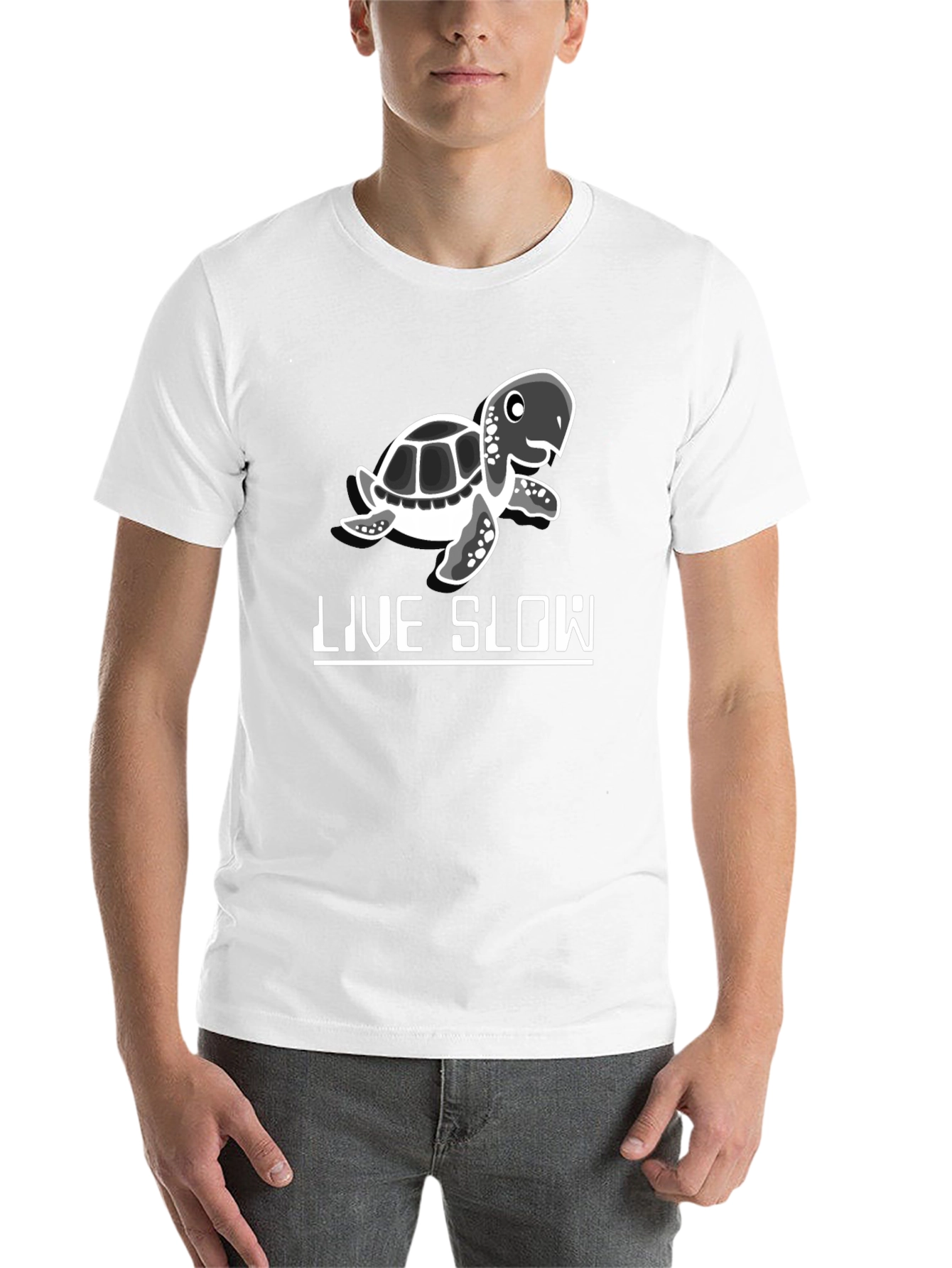 Live Slow Turtle Graphic Tee - Black Cotton Shirt - 14