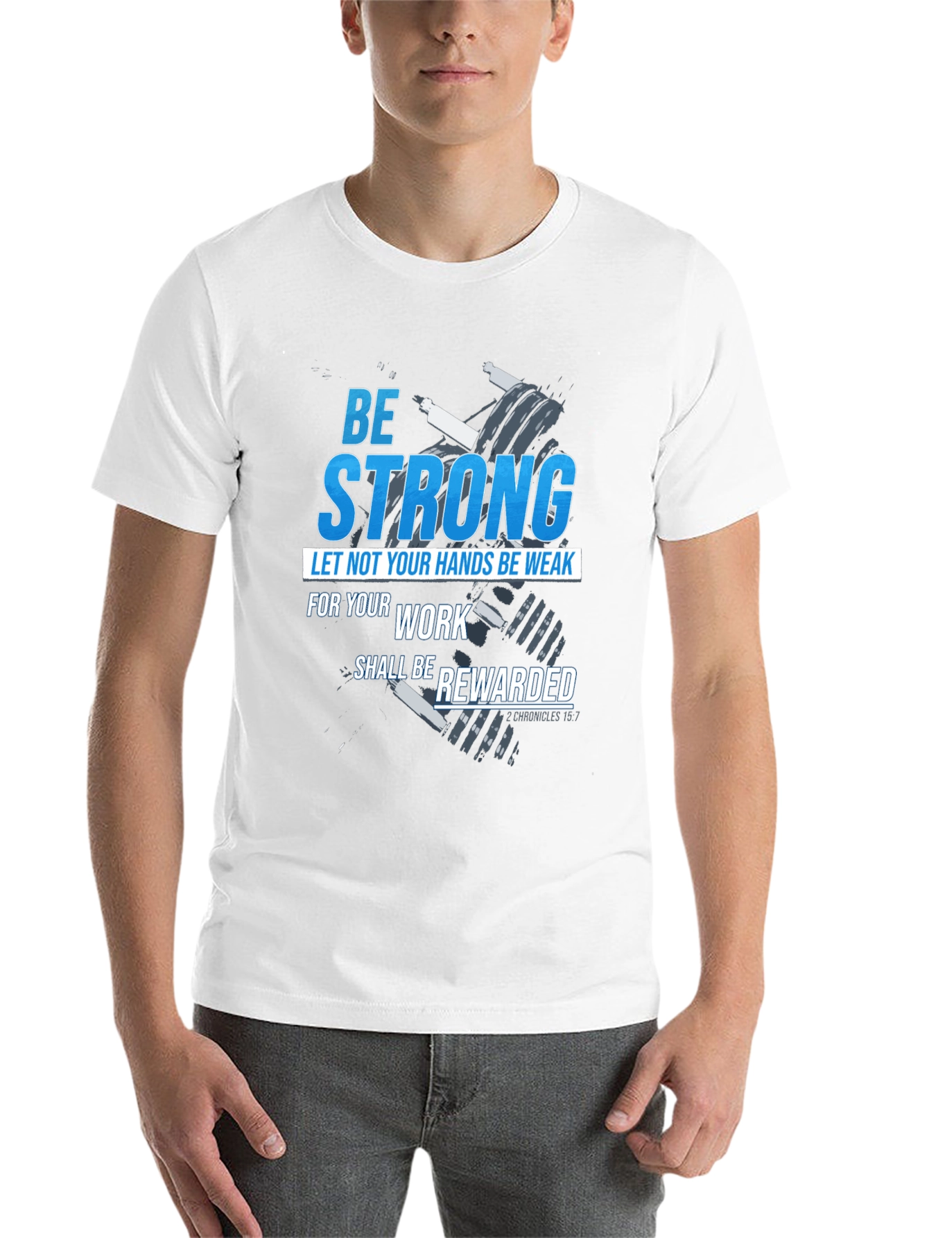 Black Be Strong T-Shirt: Christian Workout Apparel view 14