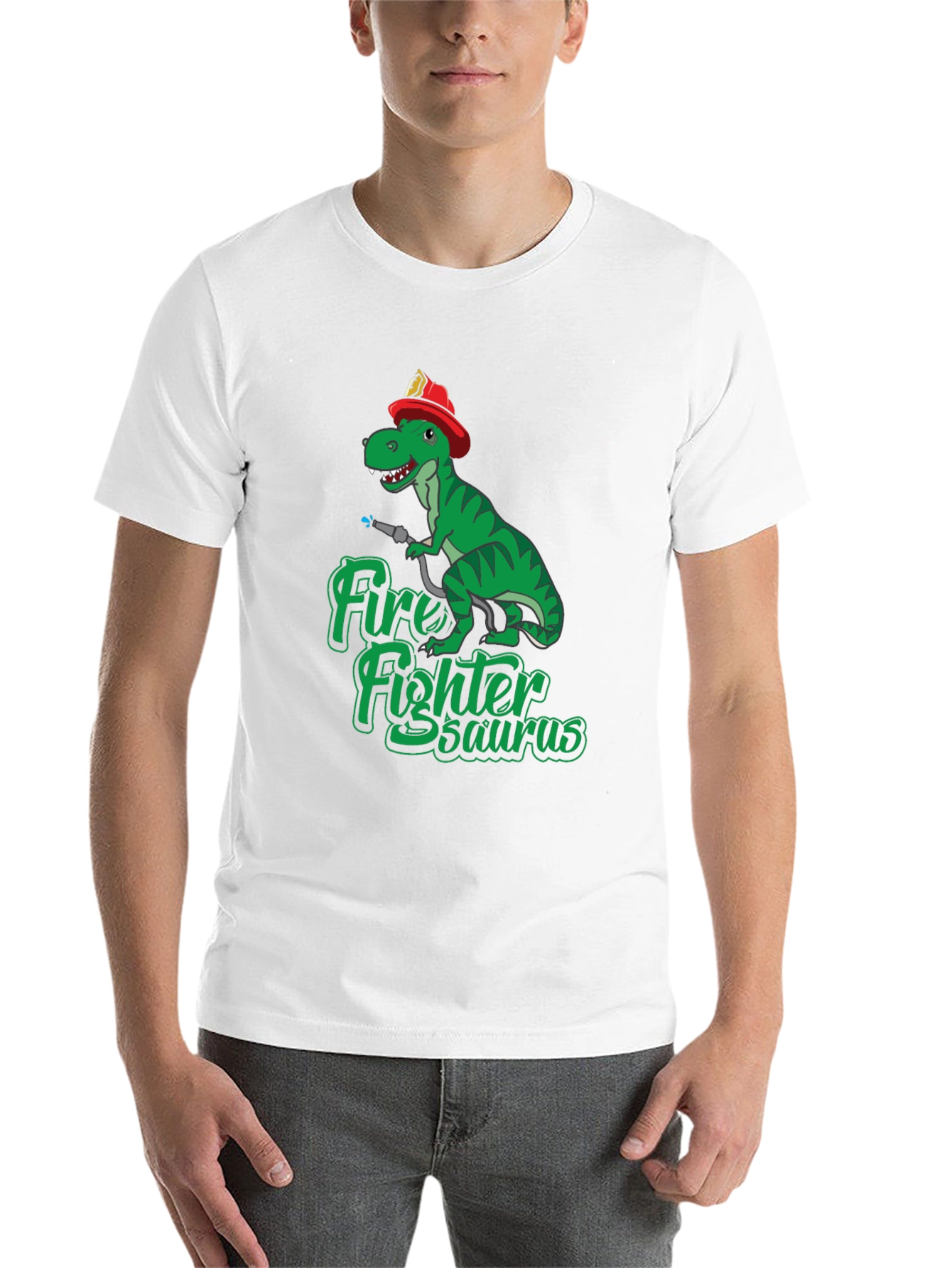 Black Firefighter Dinosaur T-Shirt - Dino Fireman Tee view 14