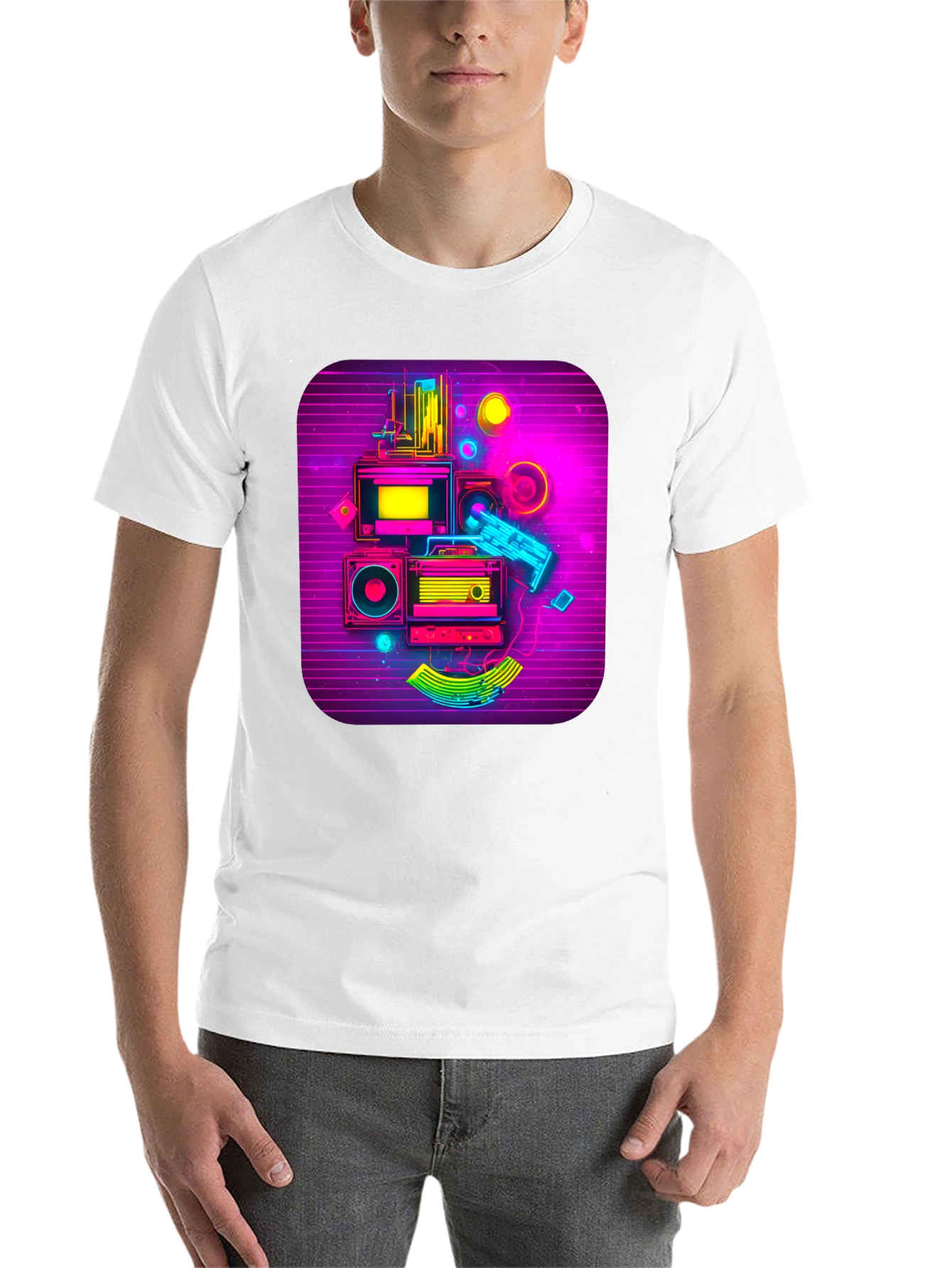 Black Retro Synthwave Music Graphic Tee view 14