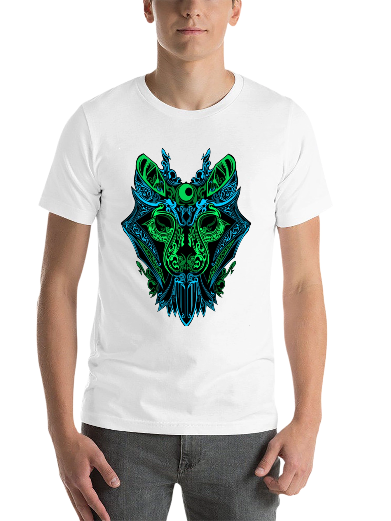 Black Neon Wolf Graphic Tee - Men's Black T-Shirt view 14