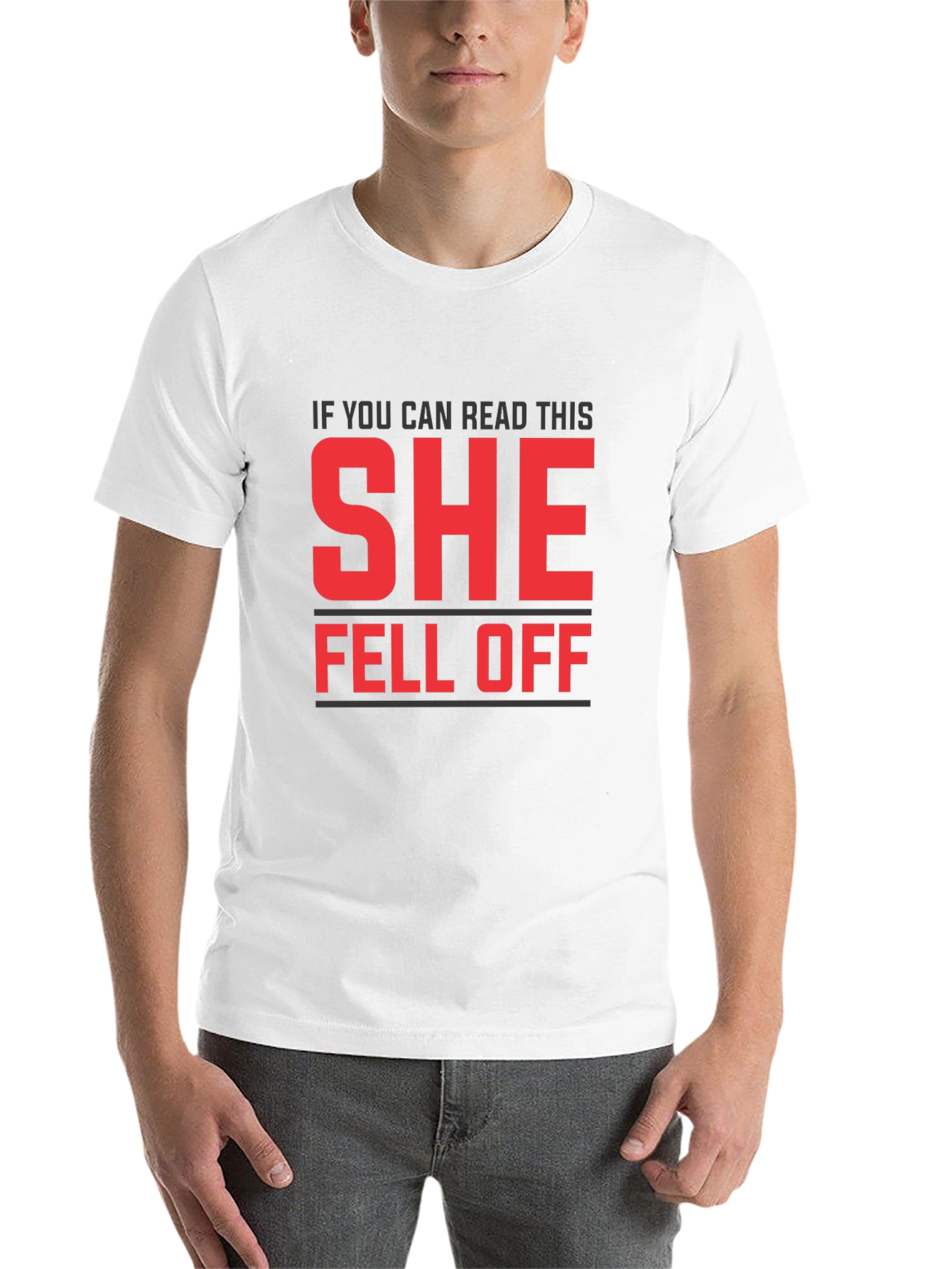 Black Funny SHE Fell Off T-Shirt view 14