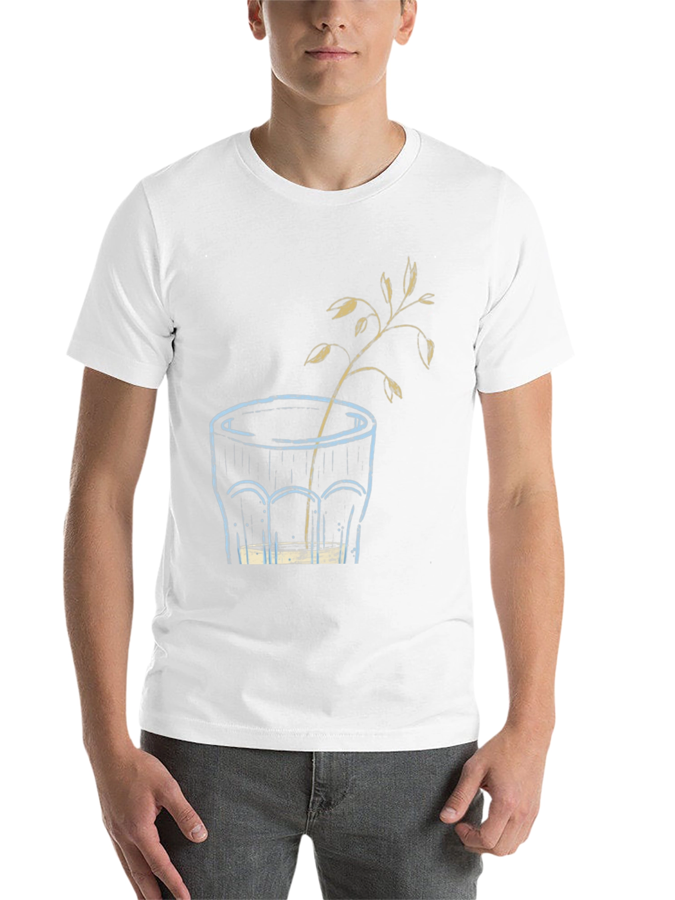 Black Unique Graphic T-Shirt: Glass with Plant Art view 14