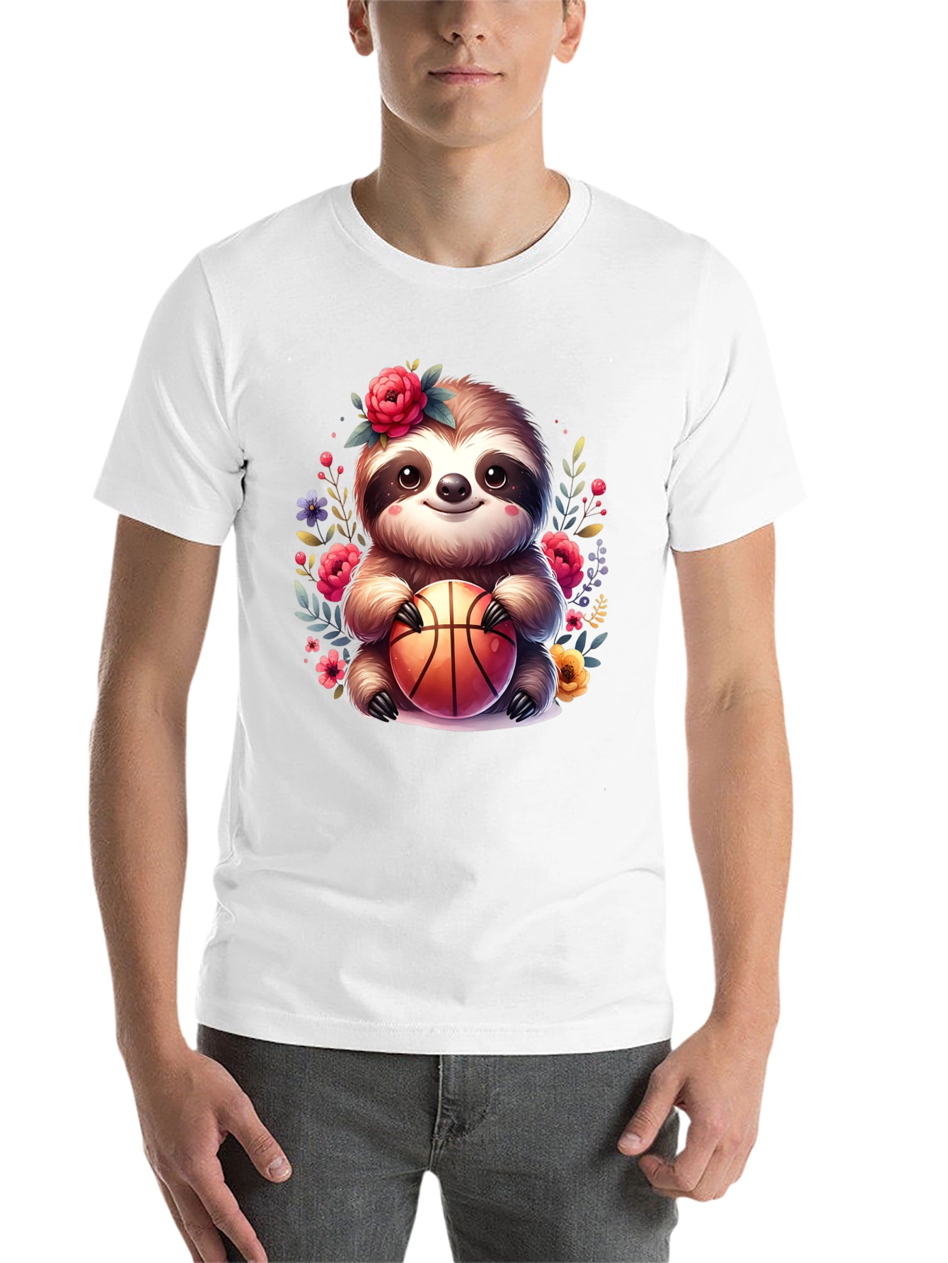 Black Sloth Basketball T-Shirt - Floral Cute Design view 14