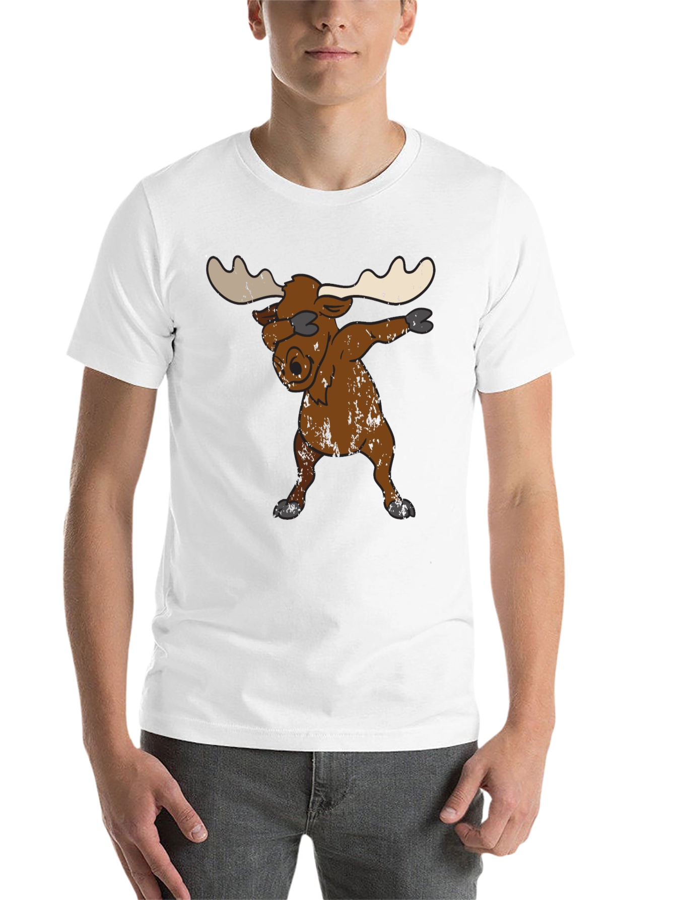 Black Dabbing Moose Graphic Tee - Unique Animal T-Shirt view 14