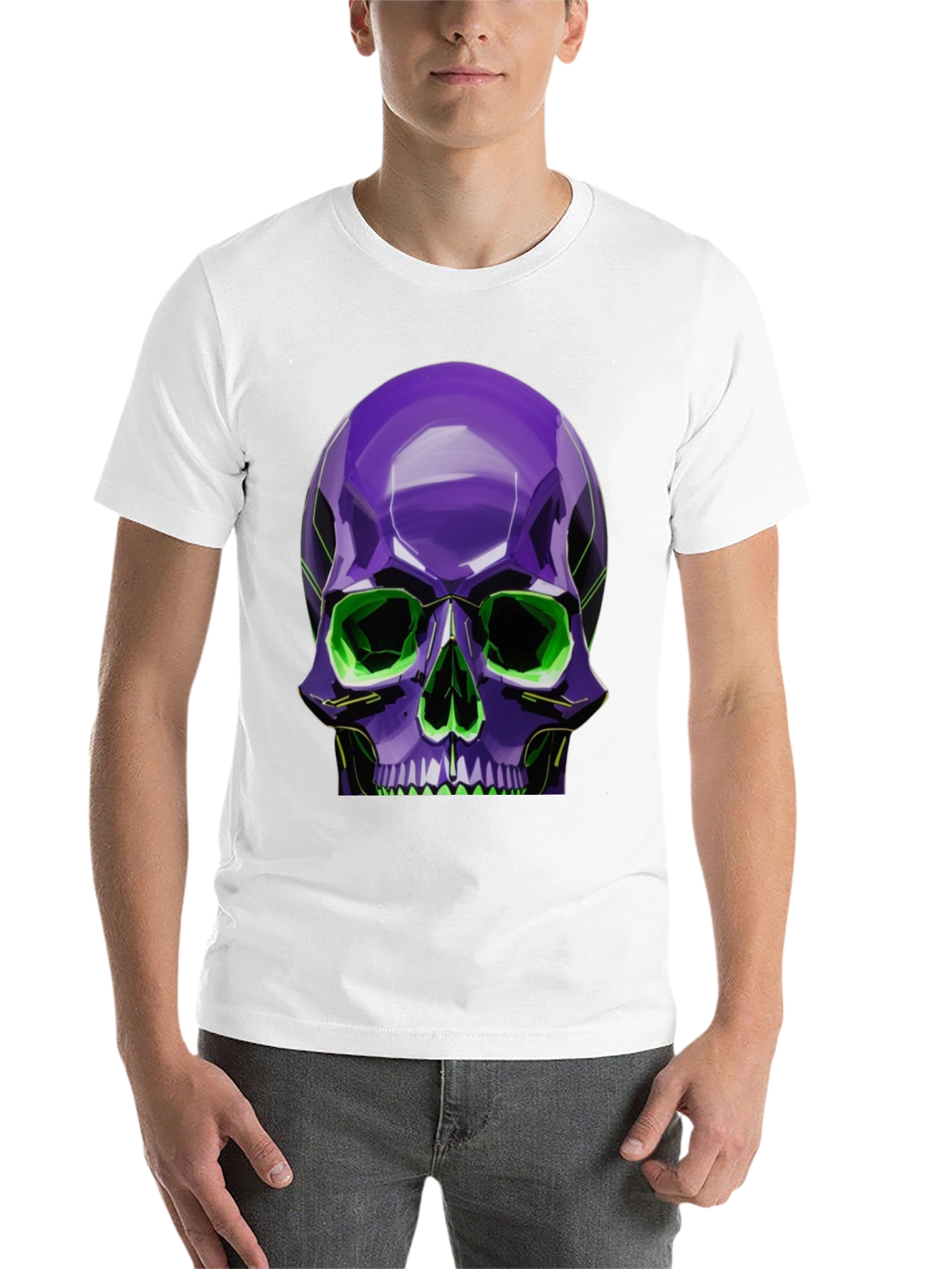 Black Neon Skull Graphic Tee - Stylish, Bold Design view 14