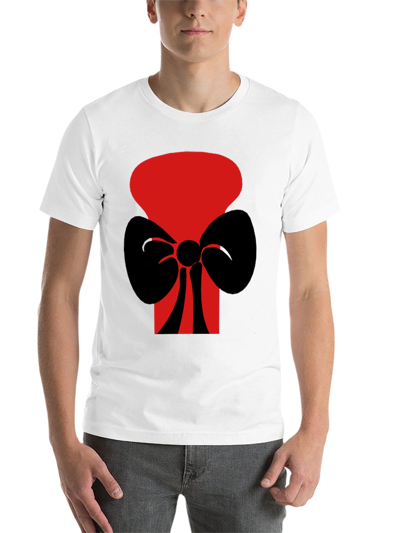 Black Bold Graphic Tee: Red Top Hat with Black Bow Tie view 14