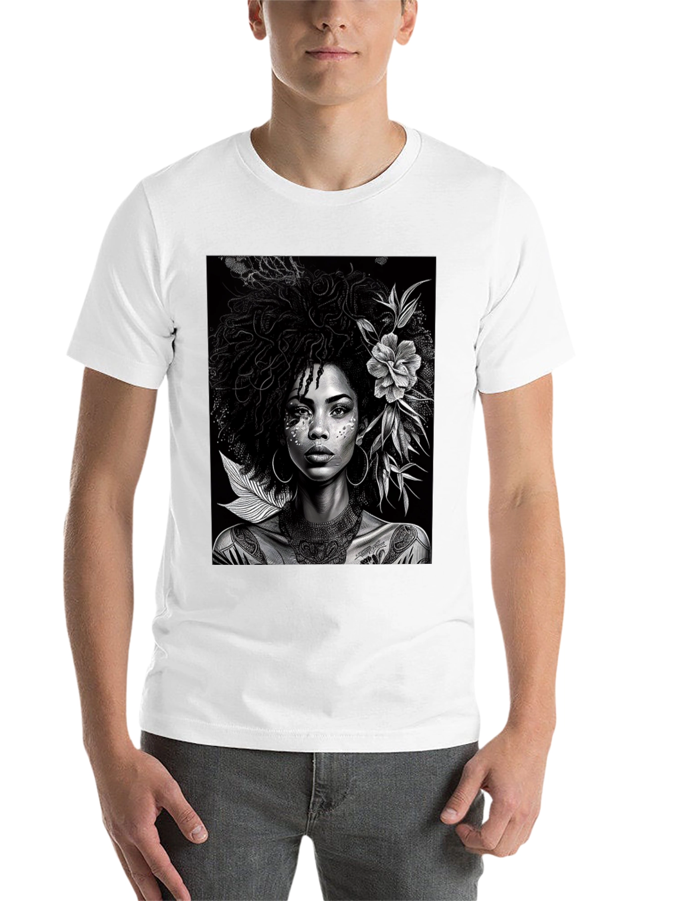 Black Woman Portrait Graphic Tee - Elegant Black T-Shirt view 14