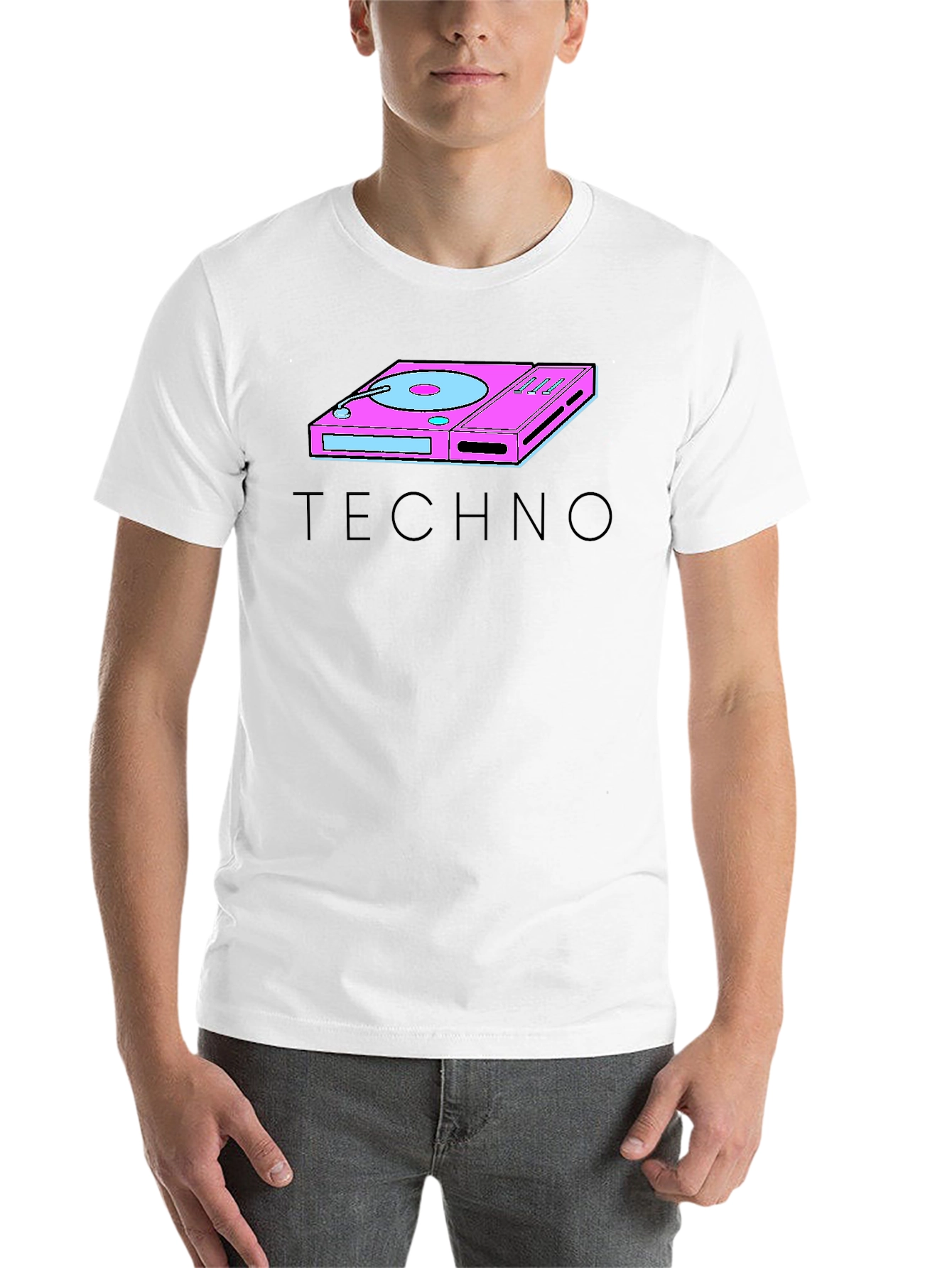 Black Retro Techno Turntable Graphic T-Shirt view 14