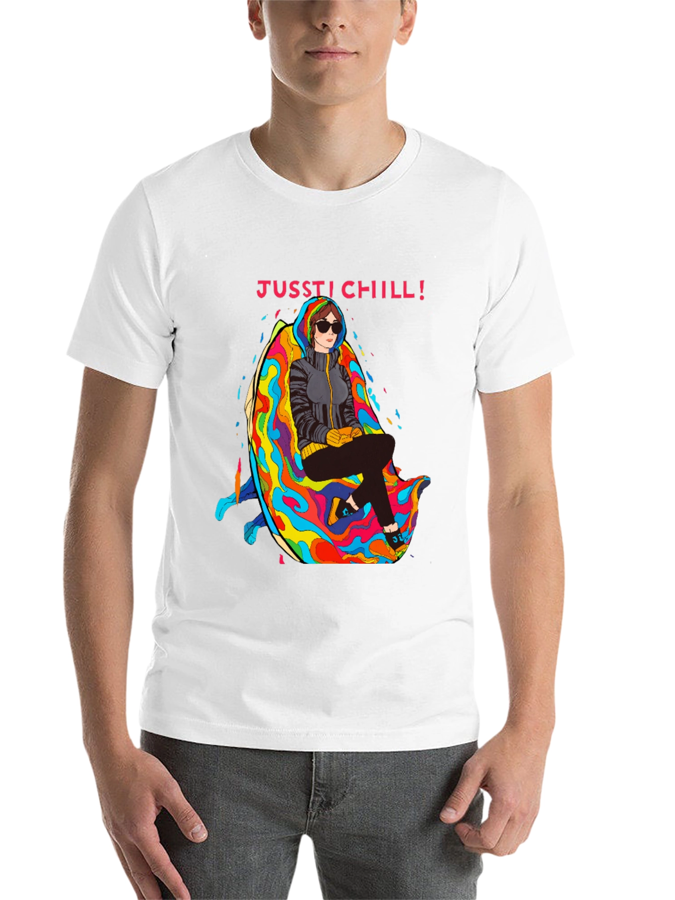 Black Just Chill T-Shirt - Relaxed Fit, Unique Graphic Tee view 14