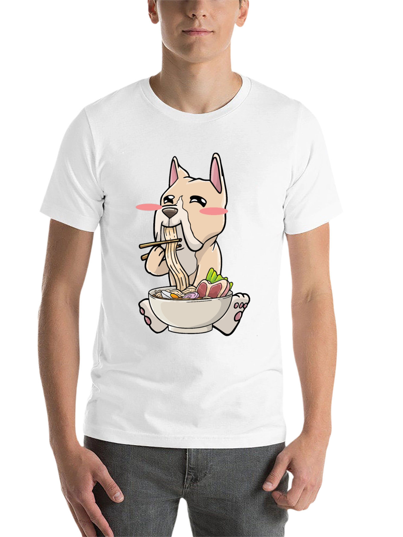 Black Dog Ramen T-Shirt - Cute Cartoon Graphic Tee view 14