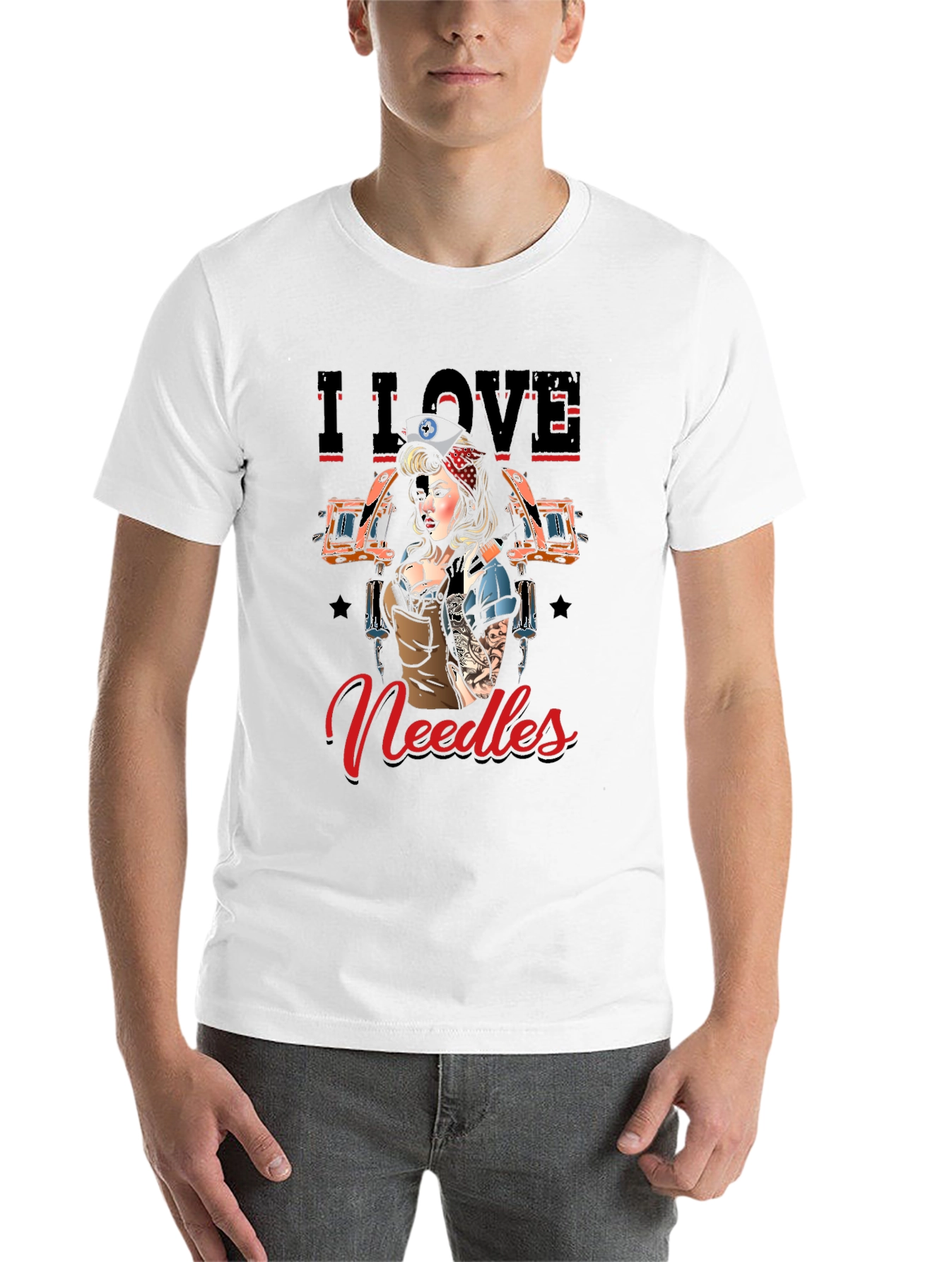 Black I Love Needles Tattoo Artist T-Shirt view 14