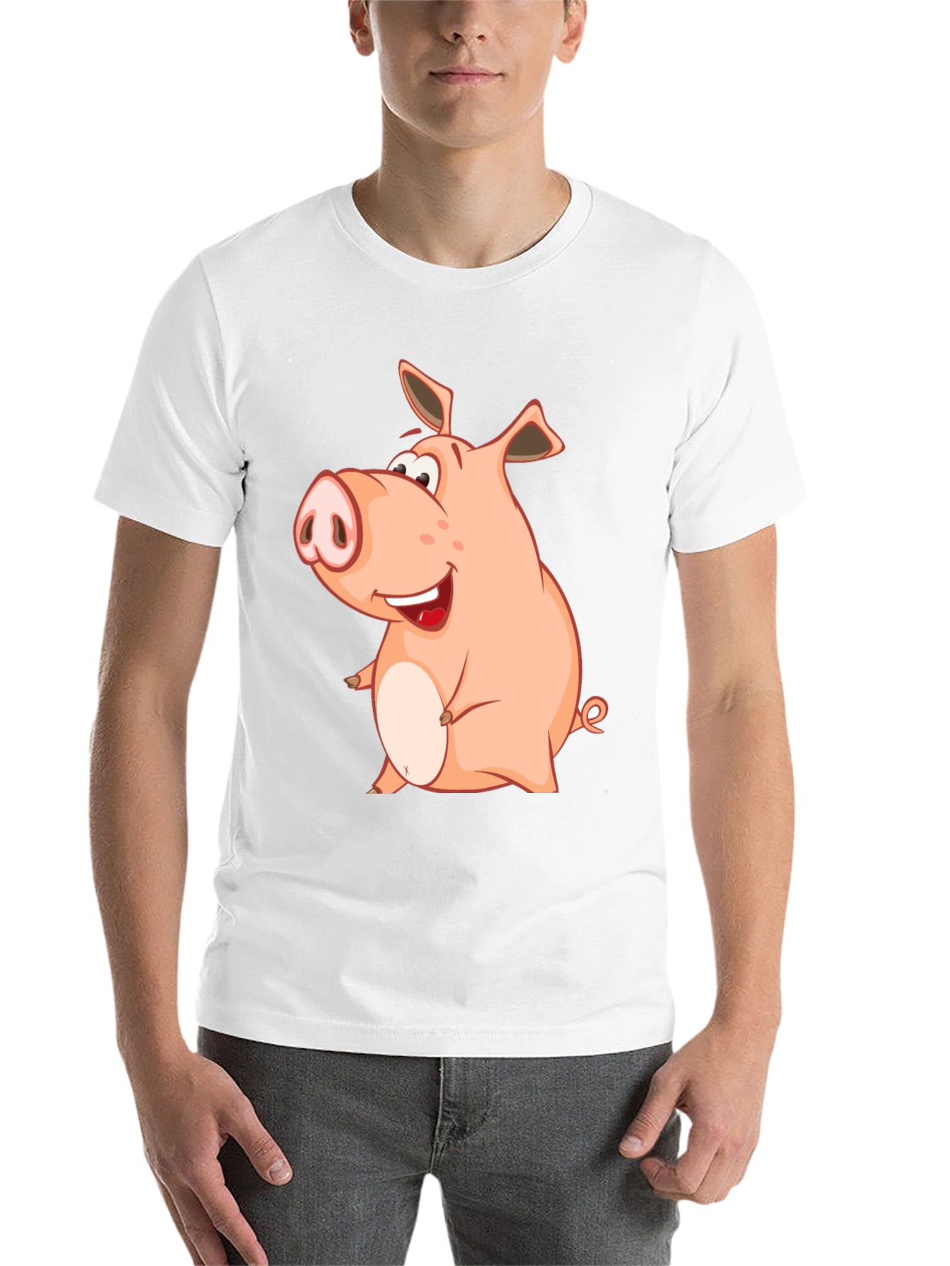 Black Funny Pig Cartoon Graphic Tee - Black Cotton Shirt view 14
