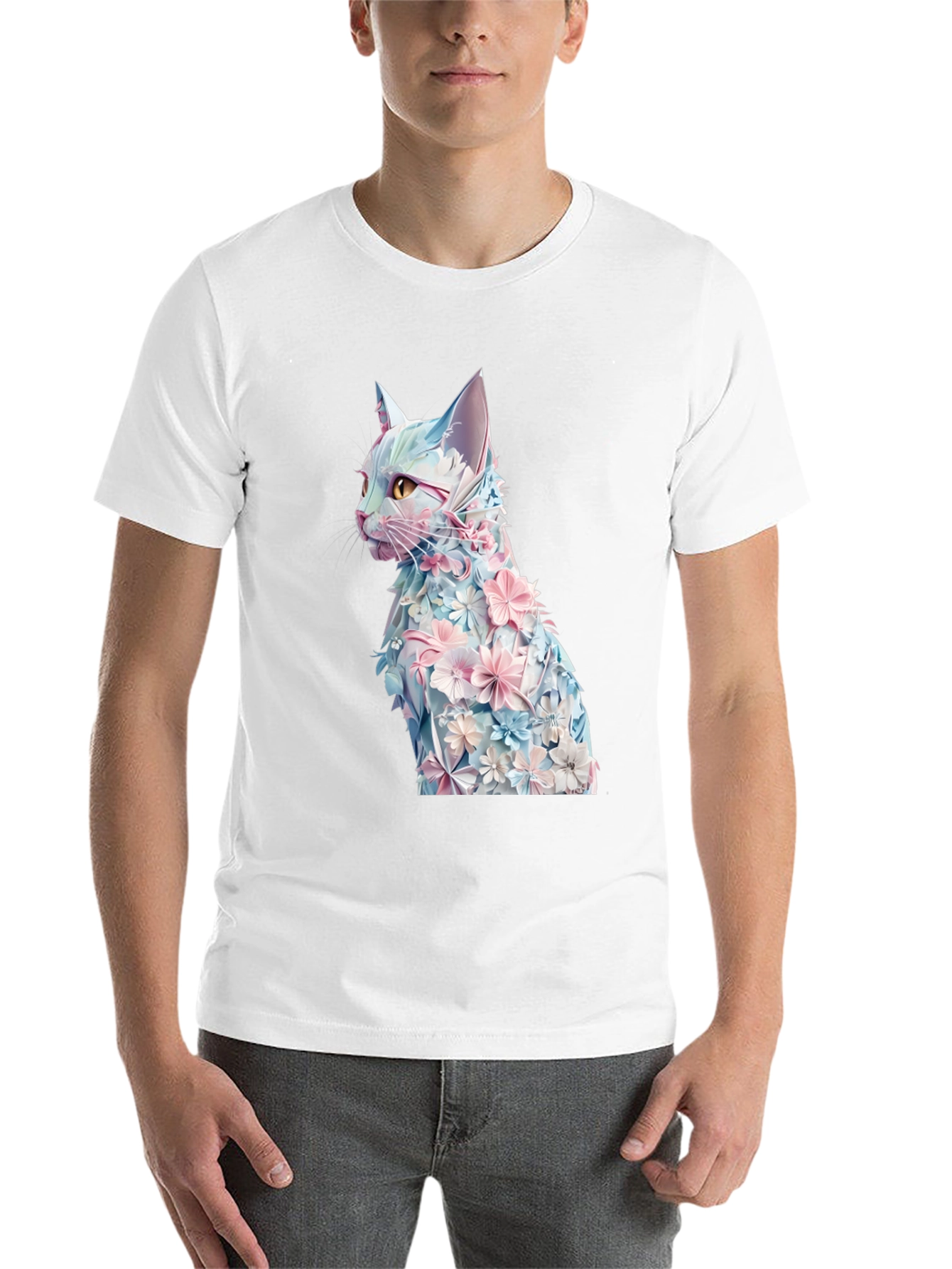 Black Floral Cat Graphic Tee - Stylish Black T-Shirt view 14