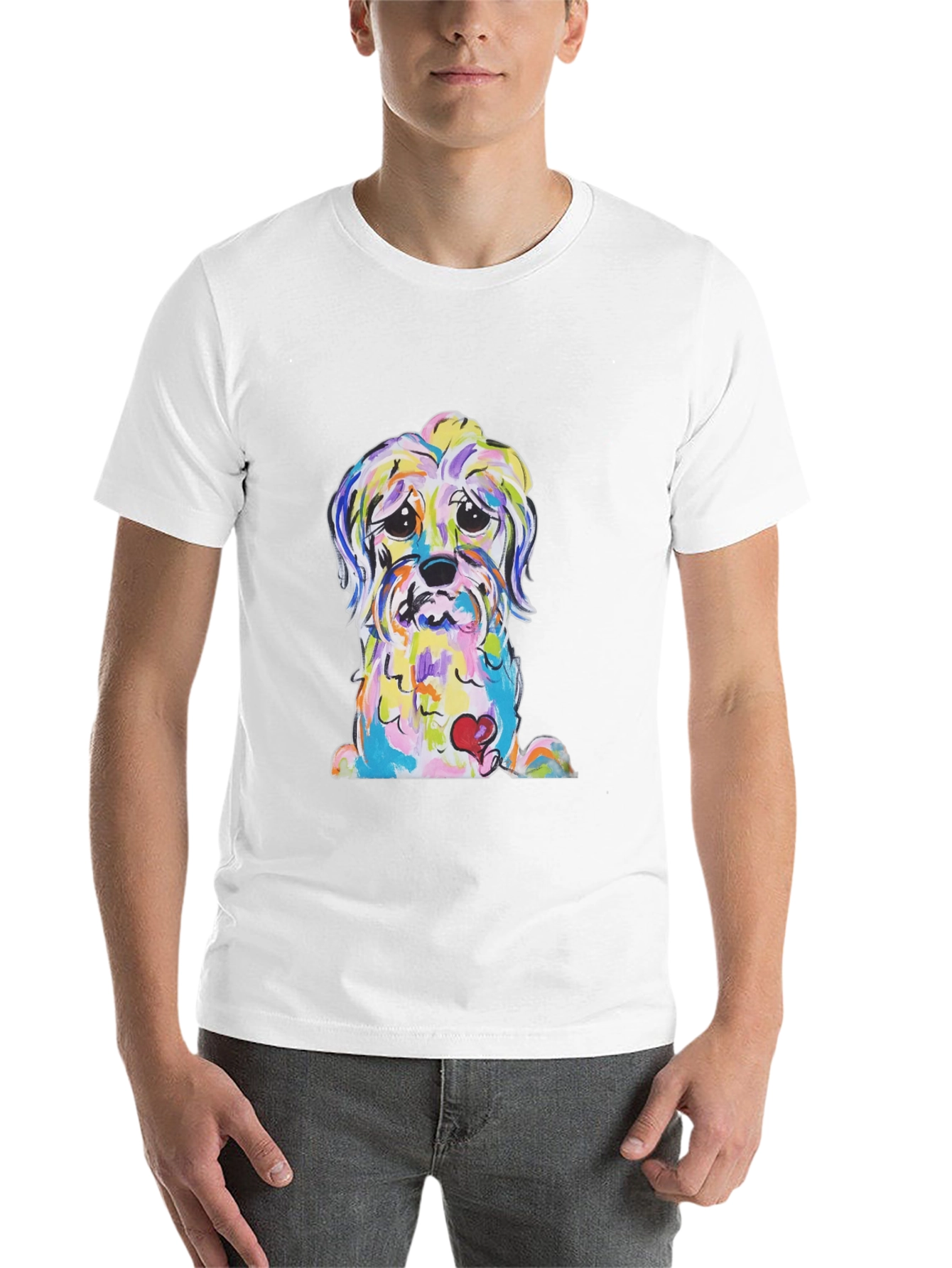 Black Dog With Heart Colorful Graphic T-Shirt view 14