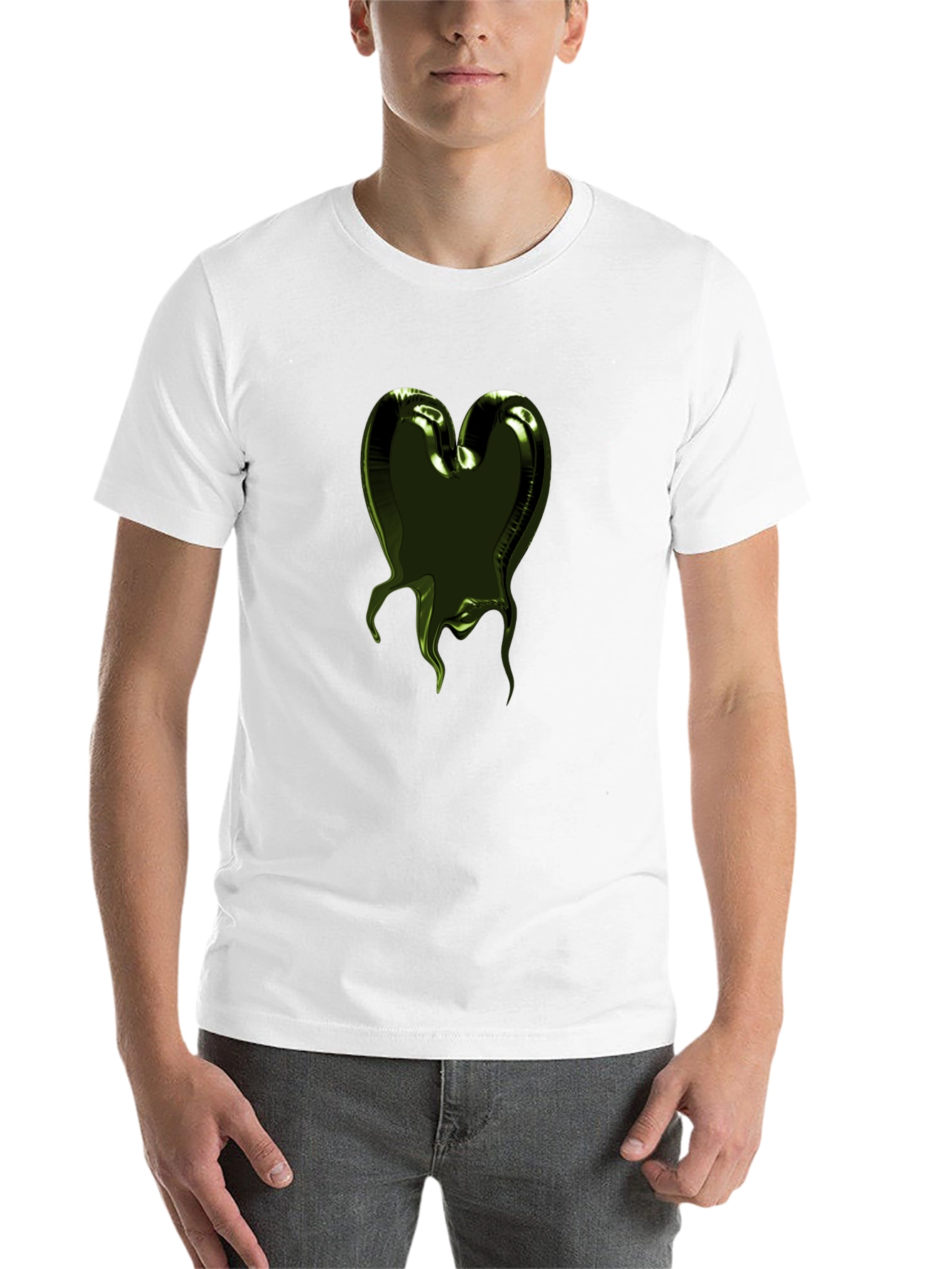 Black Olive Green Heart Balloon Graphic Tee - Men's view 14