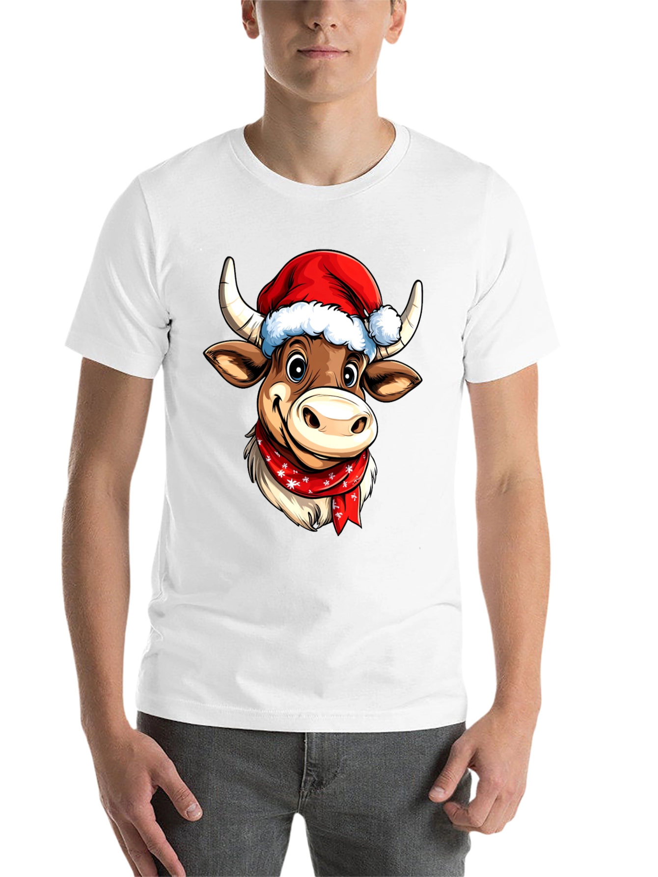 Black Festive Cartoon Cow T-Shirt view 14