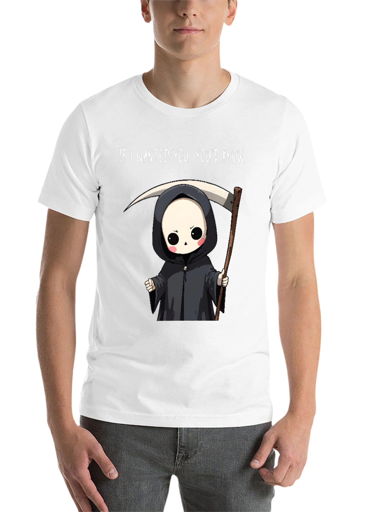 Black Grim Reaper Cartoon Graphic Tee - "If I Wanted You, You'd Know" view 14