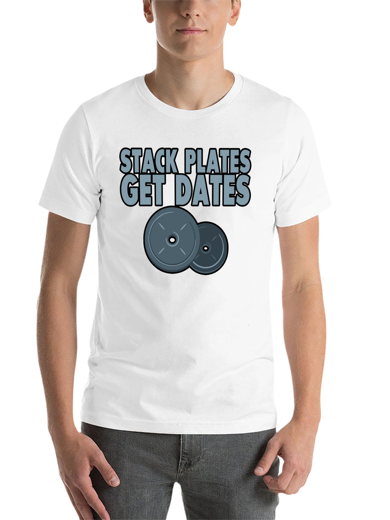 Black Stack Plates Get Dates Black Graphic T-Shirt Gym Workout view 14