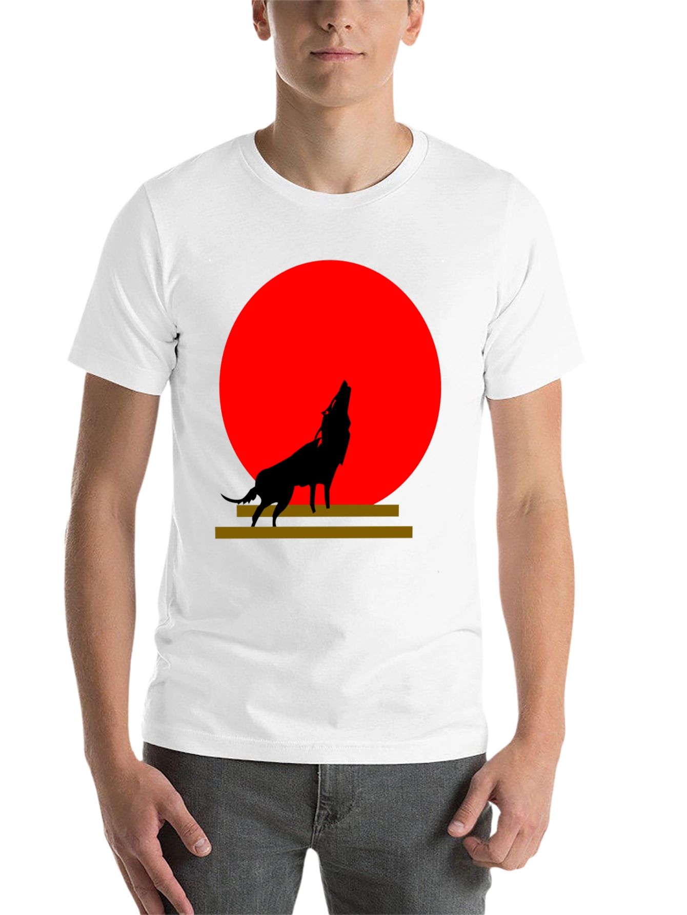 Black Wolf Silhouette Graphic Tee - Red Moon Design view 14