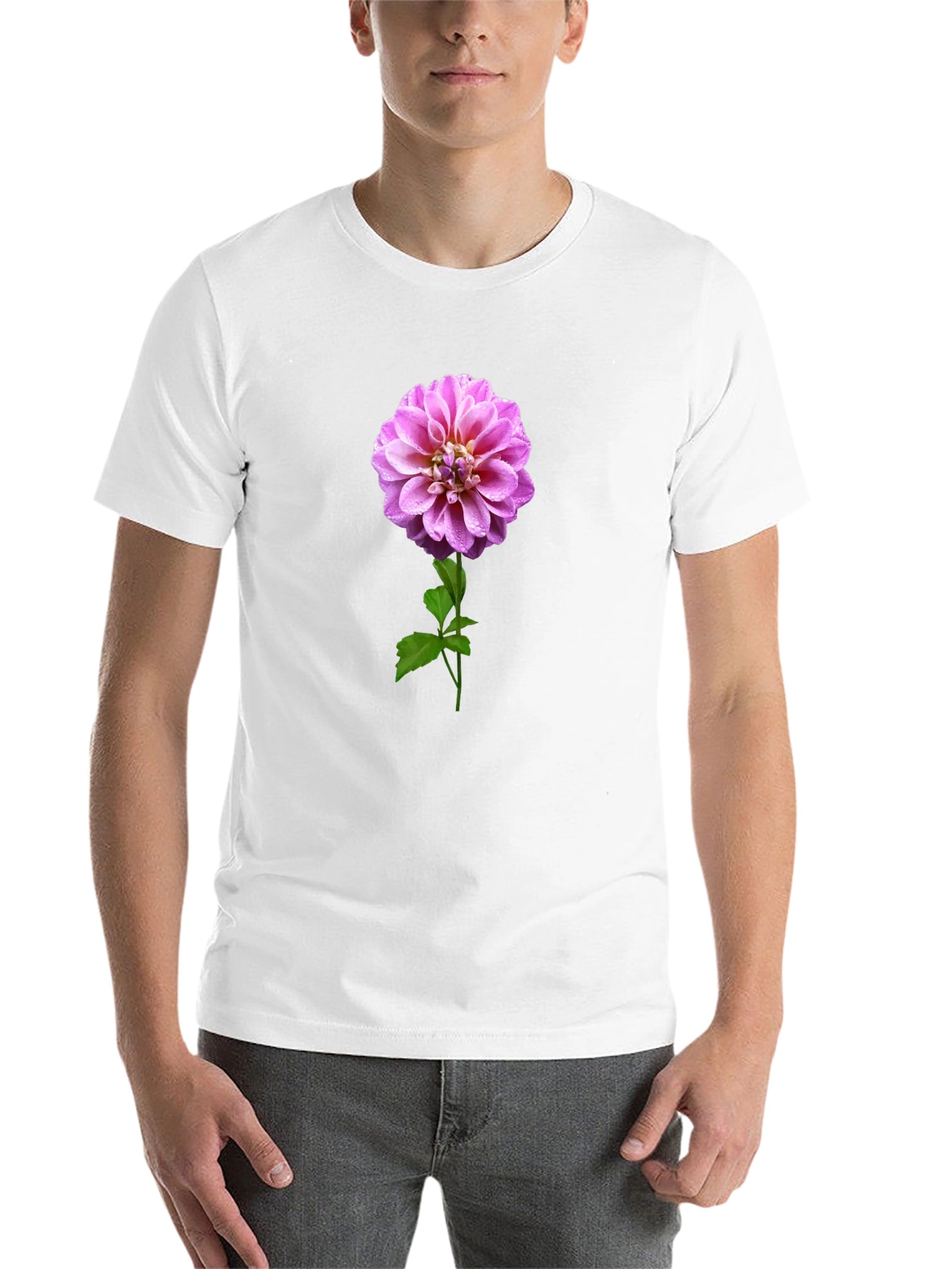 Pink Dahlia Flower Graphic T-Shirt - 14