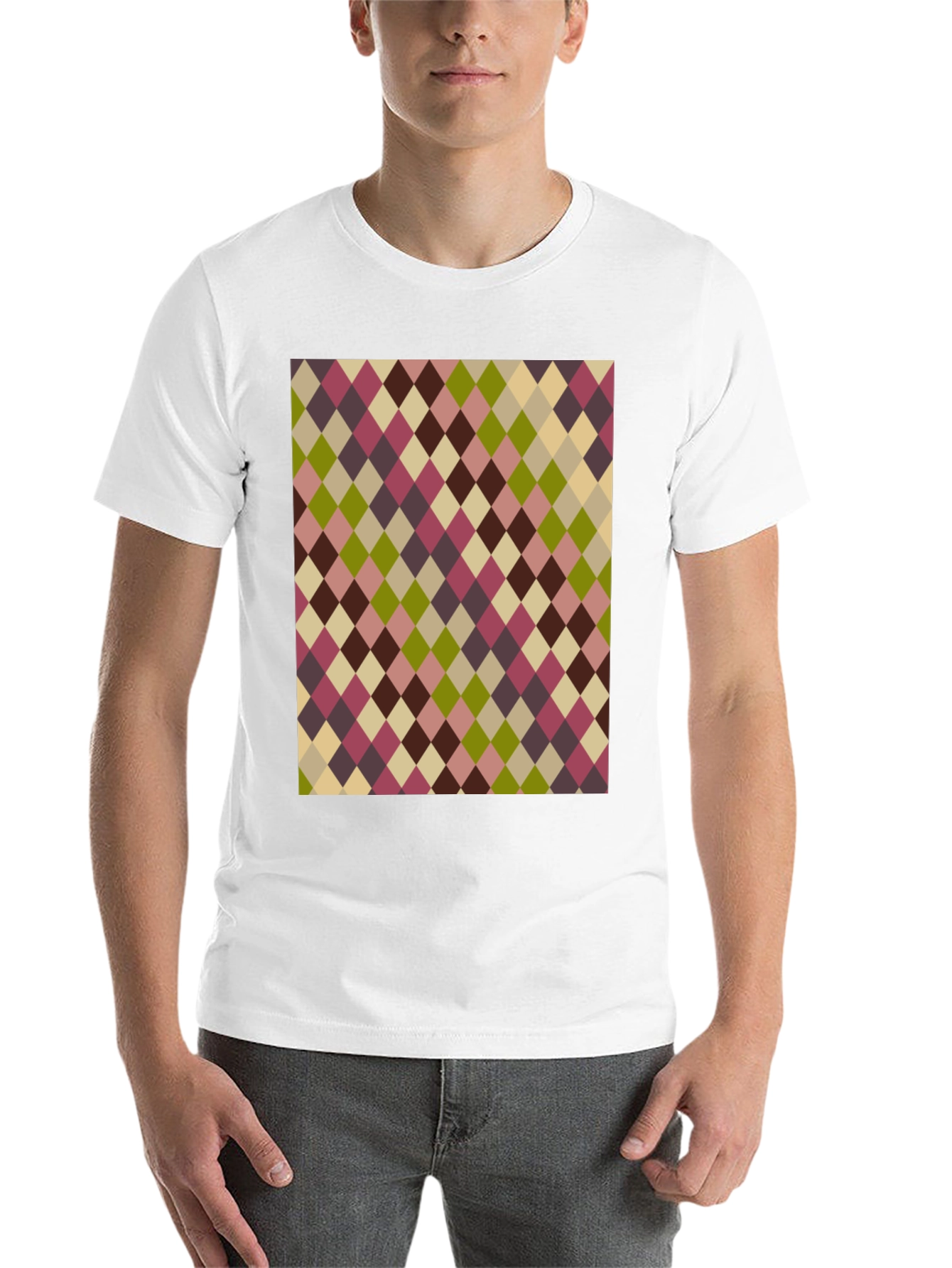Black Retro Argyle Pattern Black T-Shirt view 14