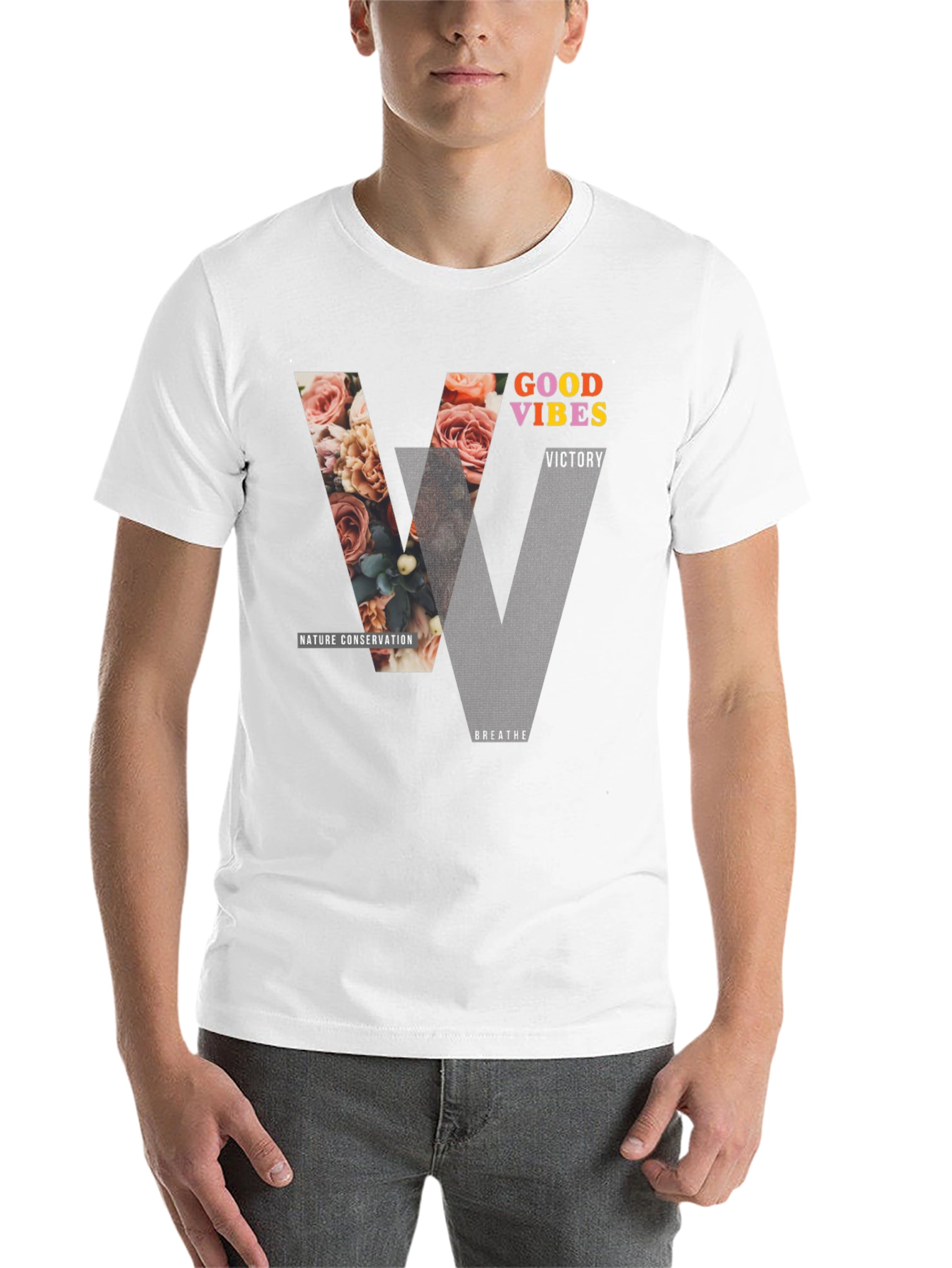 Black Good Vibes Graphic Tee - Nature Conservation Design view 14