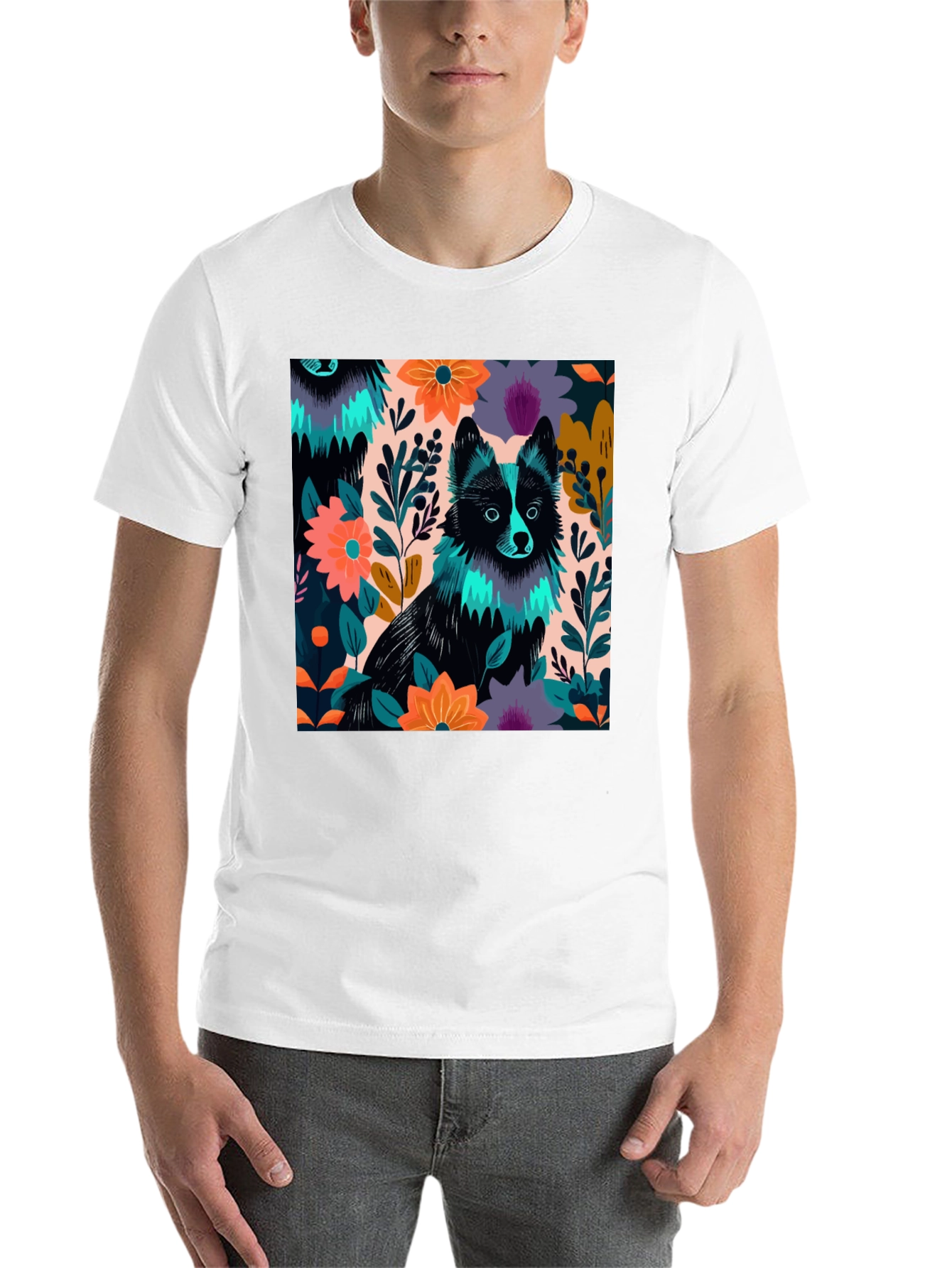 Black Floral Dog Graphic Tee view 14