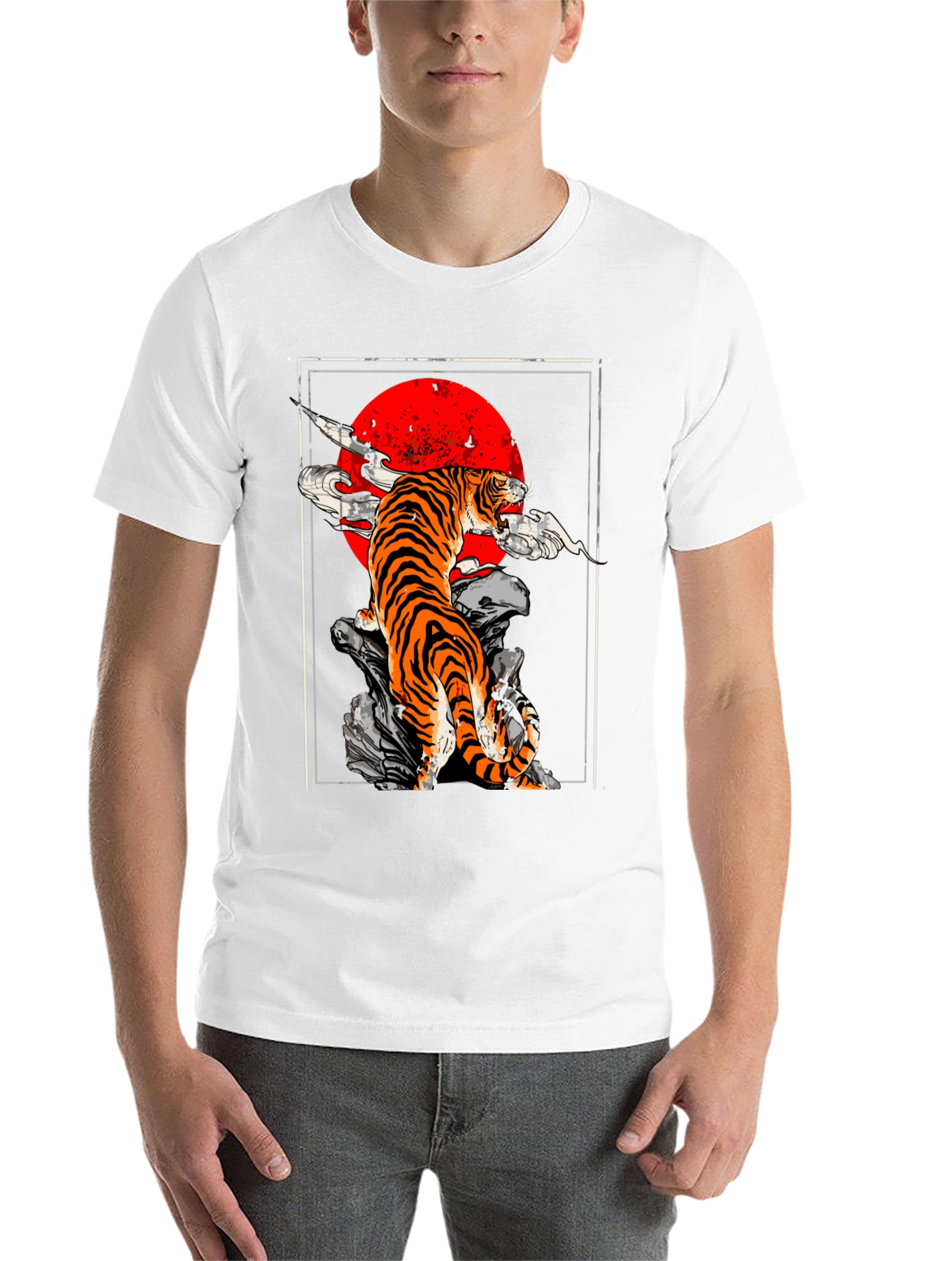 Black Tiger Red Sun Graphic Tee - Black Cotton T-Shirt view 14