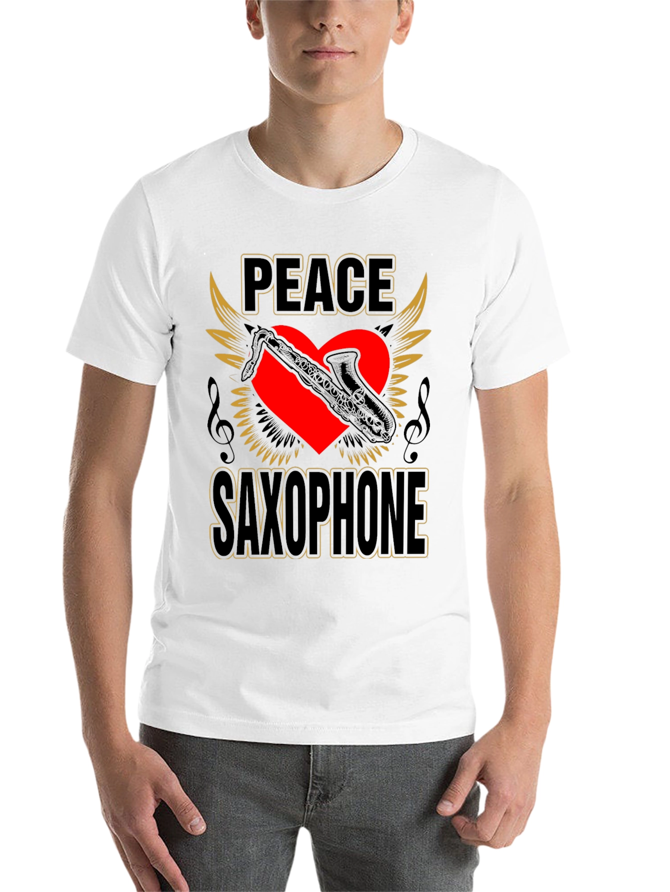 Black Peace Saxophone Graphic T-Shirt Musician Tee view 14