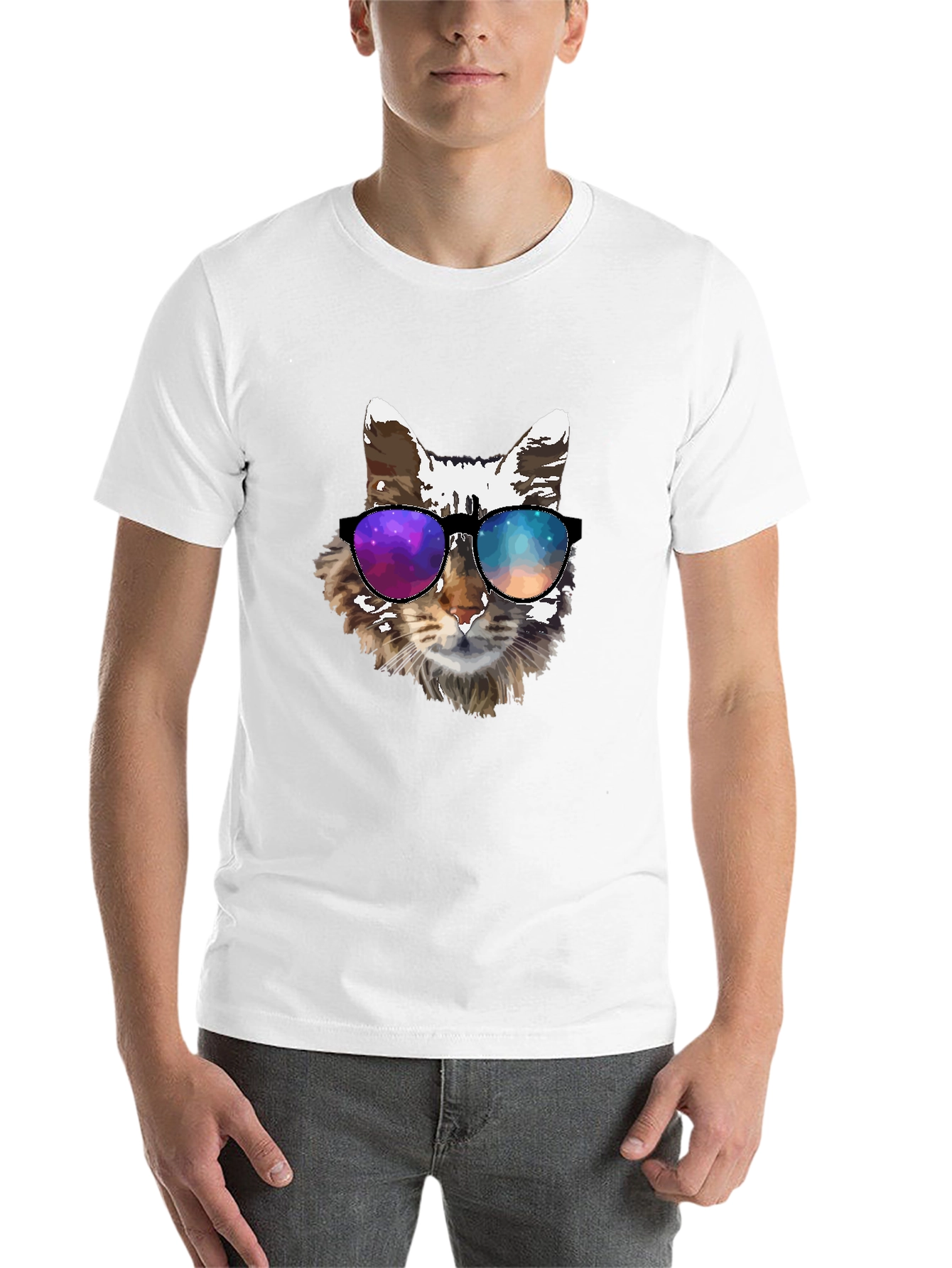 Black Cool Cat Tee - Galaxy Shades Graphic T-Shirt view 14