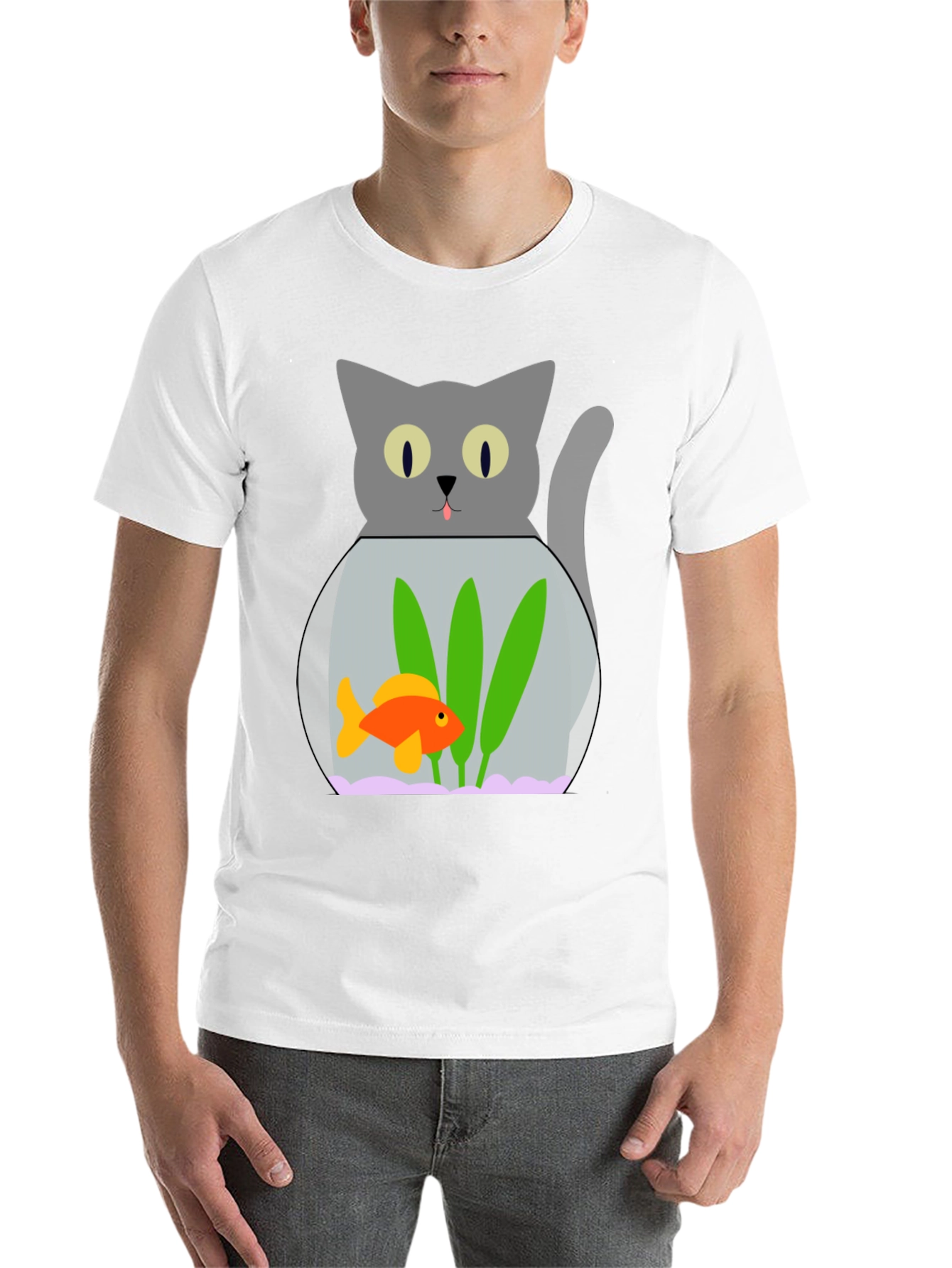 Black Cat & Goldfish Bowl Graphic T-Shirt - Novelty Tee view 14