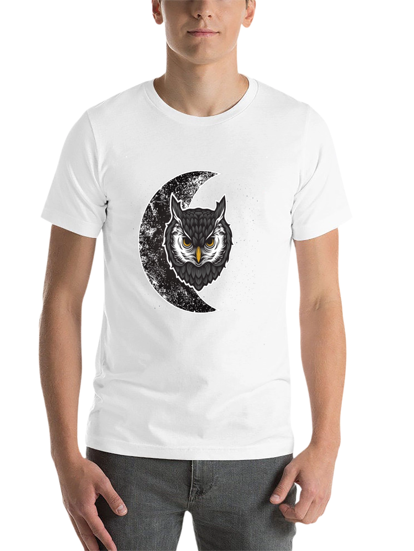 Black Owl & Moon Graphic Tee - Men's Black Cotton T-Shirt view 14