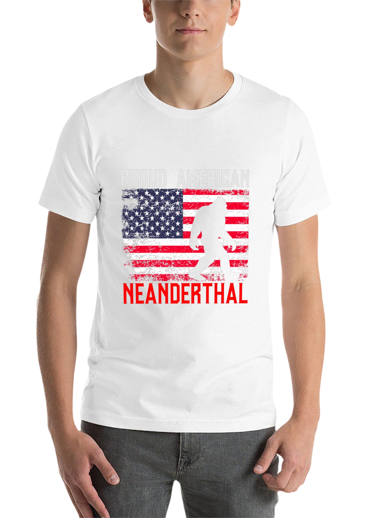 Black Proud American Neanderthal T-Shirt view 14