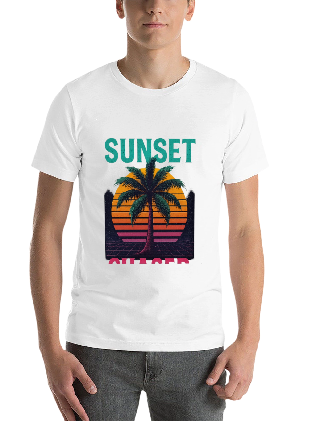 Black Sunset Chaser Graphic T-Shirt - Retro Palm Tree Design view 14
