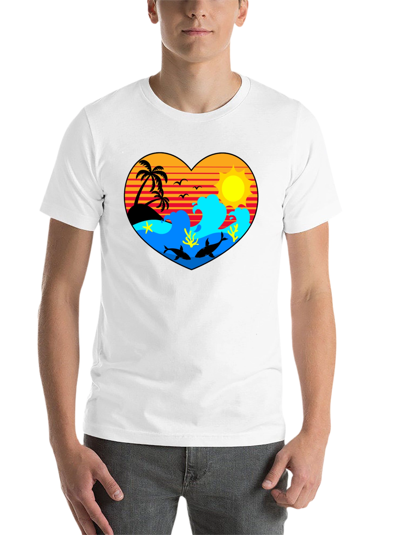 Tropical Heart Design Black T-Shirt - 14
