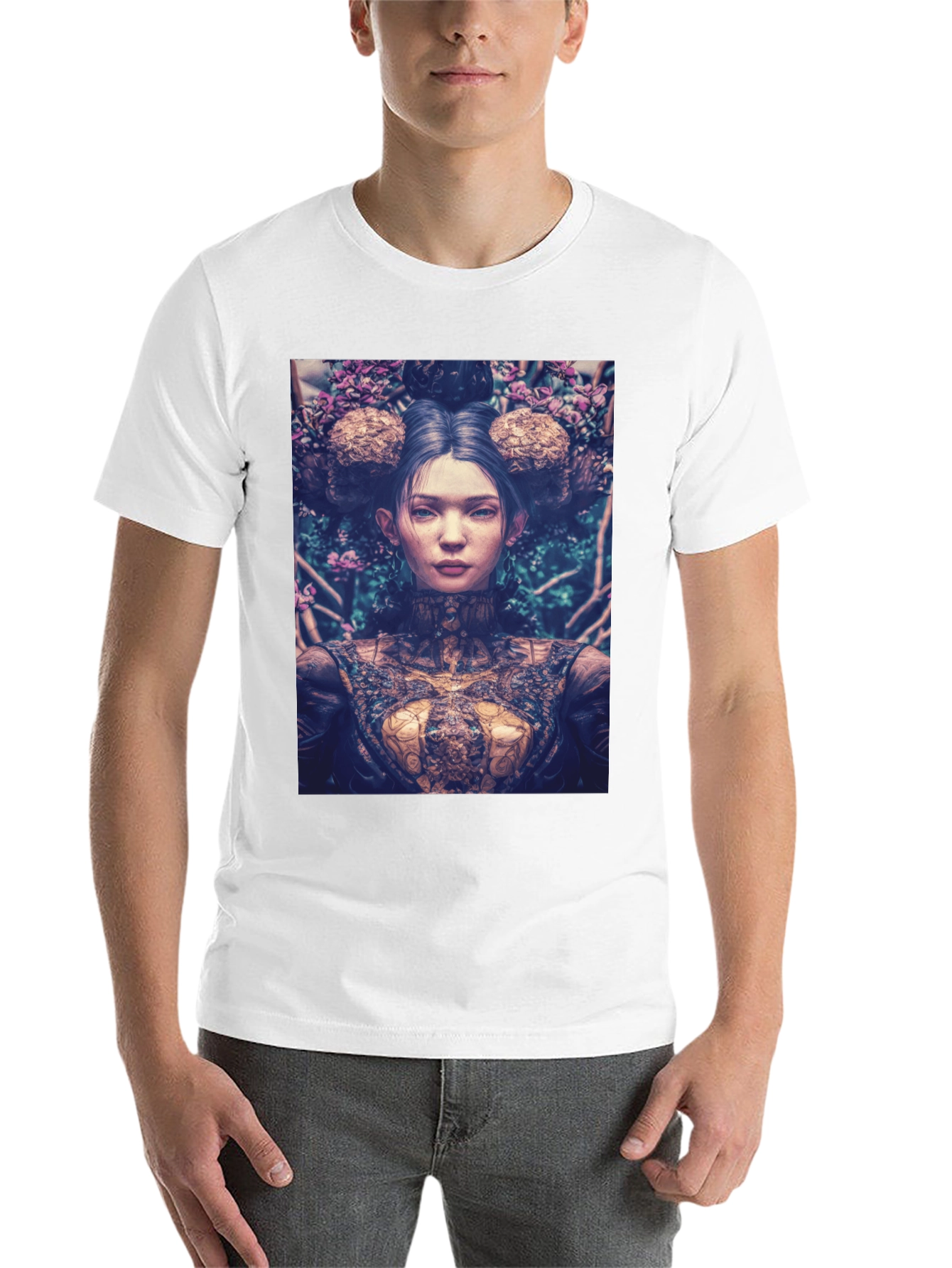 Black Artistic Floral Portrait Graphic Tee - Black view 14