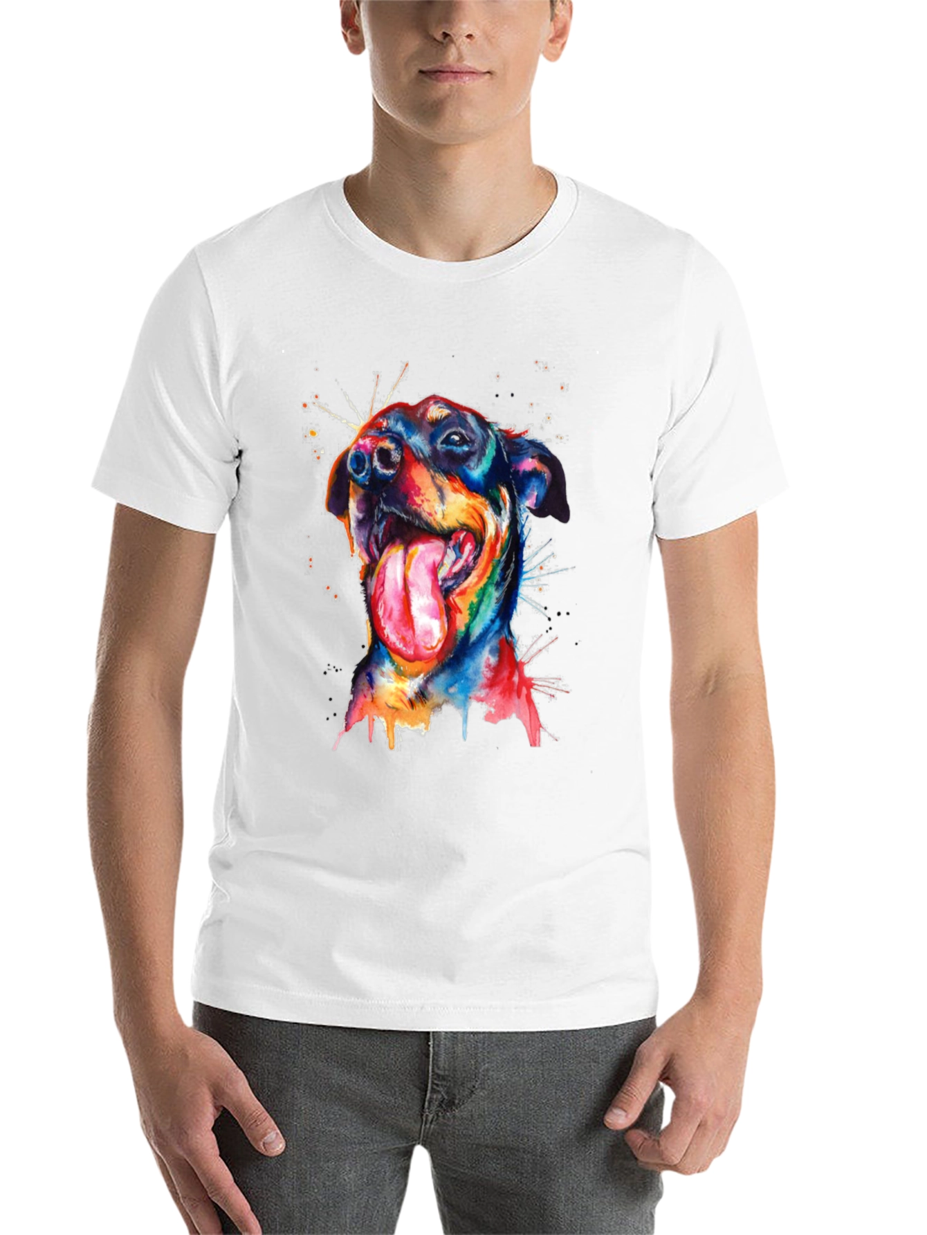 Black Dog Watercolor Men's Black T-Shirt view 14
